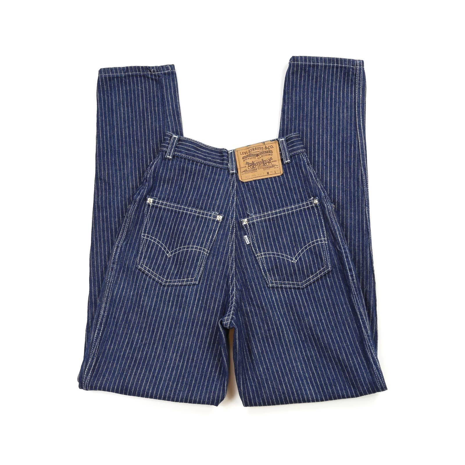 VINTAGE LEVI’S DEADSTOCK 1980’S BLUE AND WHITE PIN STRIPE HIGH WAISTED JEANS