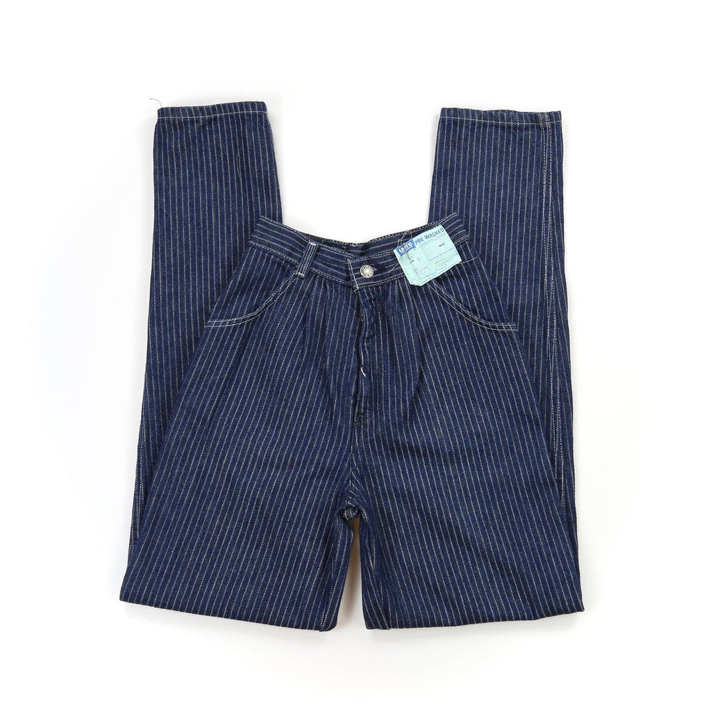 VINTAGE LEVI’S DEADSTOCK 1980’S BLUE AND WHITE PIN STRIPE HIGH WAISTED JEANS