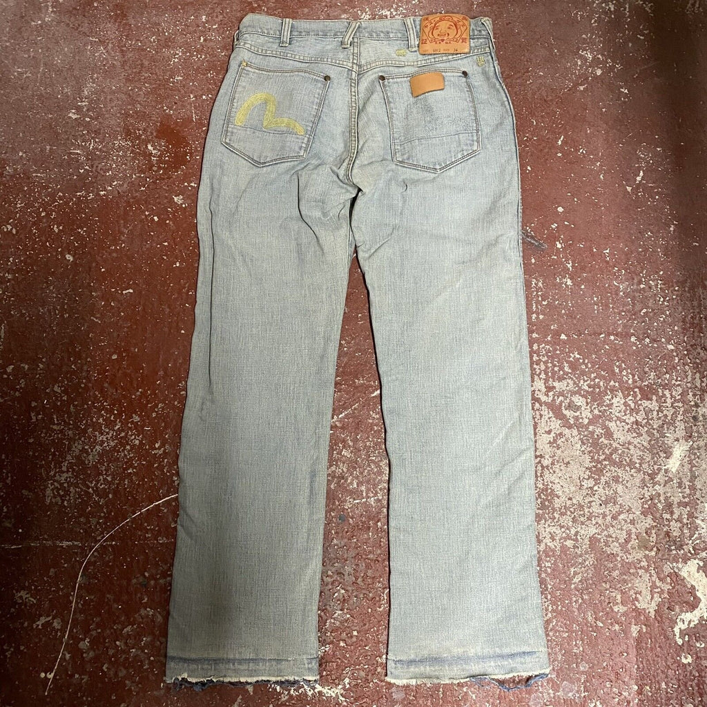 Evisu Destroyed Denim Straight Leg Jeans W34 L31 - Yellow Wing Detail