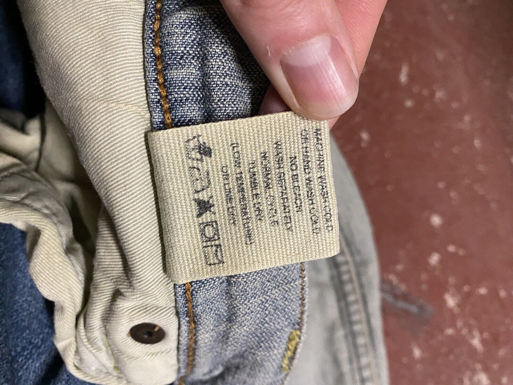 Evisu Destroyed Denim Straight Leg Jeans W34 L31 - Yellow Wing Detail