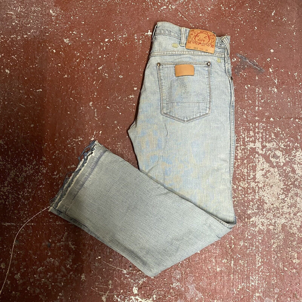 Evisu Destroyed Denim Straight Leg Jeans W34 L31 - Yellow Wing Detail
