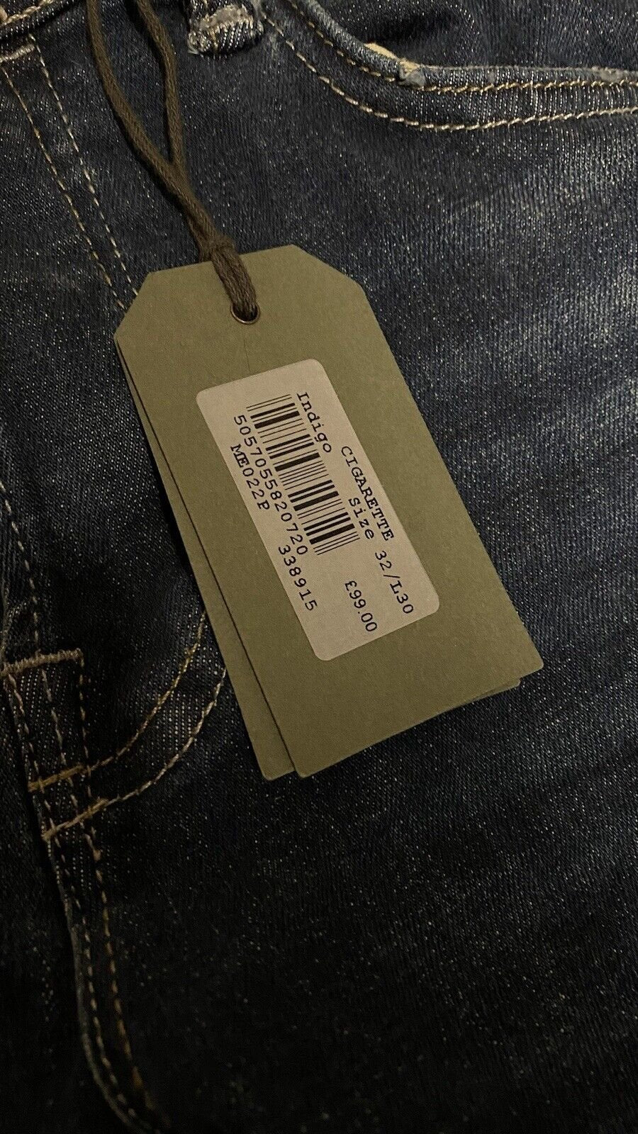 All Saints Indigo Cigarette Jeans Indigo Blue Button Fly Mens W32 L30 BNWT