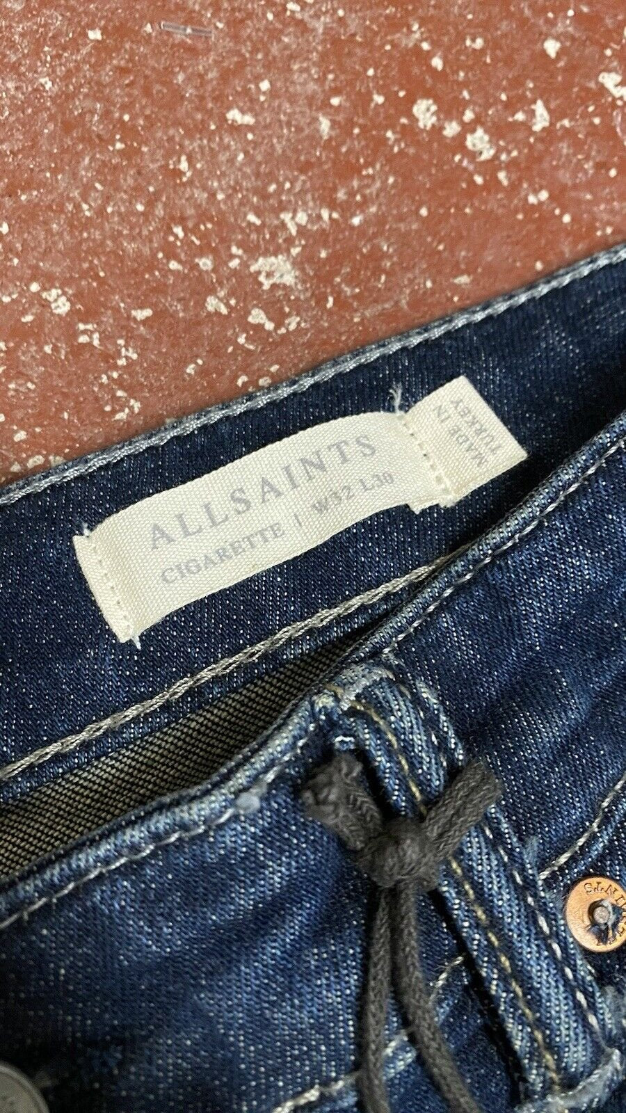 All Saints Indigo Cigarette Jeans Indigo Blue Button Fly Mens W32 L30 BNWT