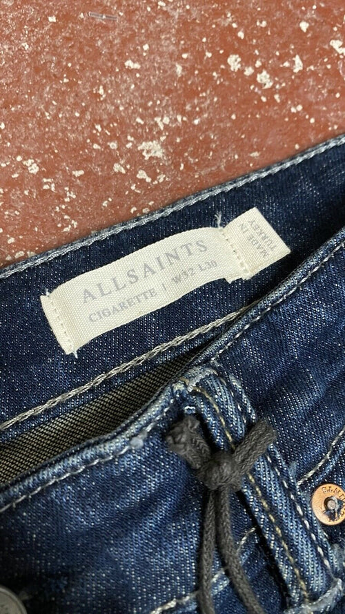 All Saints Indigo Cigarette Jeans Indigo Blue Button Fly Mens W32 L30 BNWT