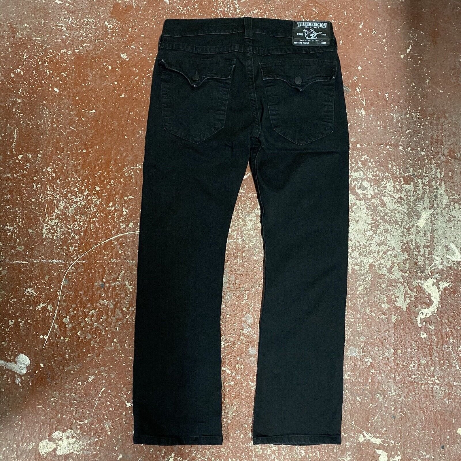 True Religion Ricky Jeans In Black W34 L31 Horse Shoe Pocket Detail Made In USA