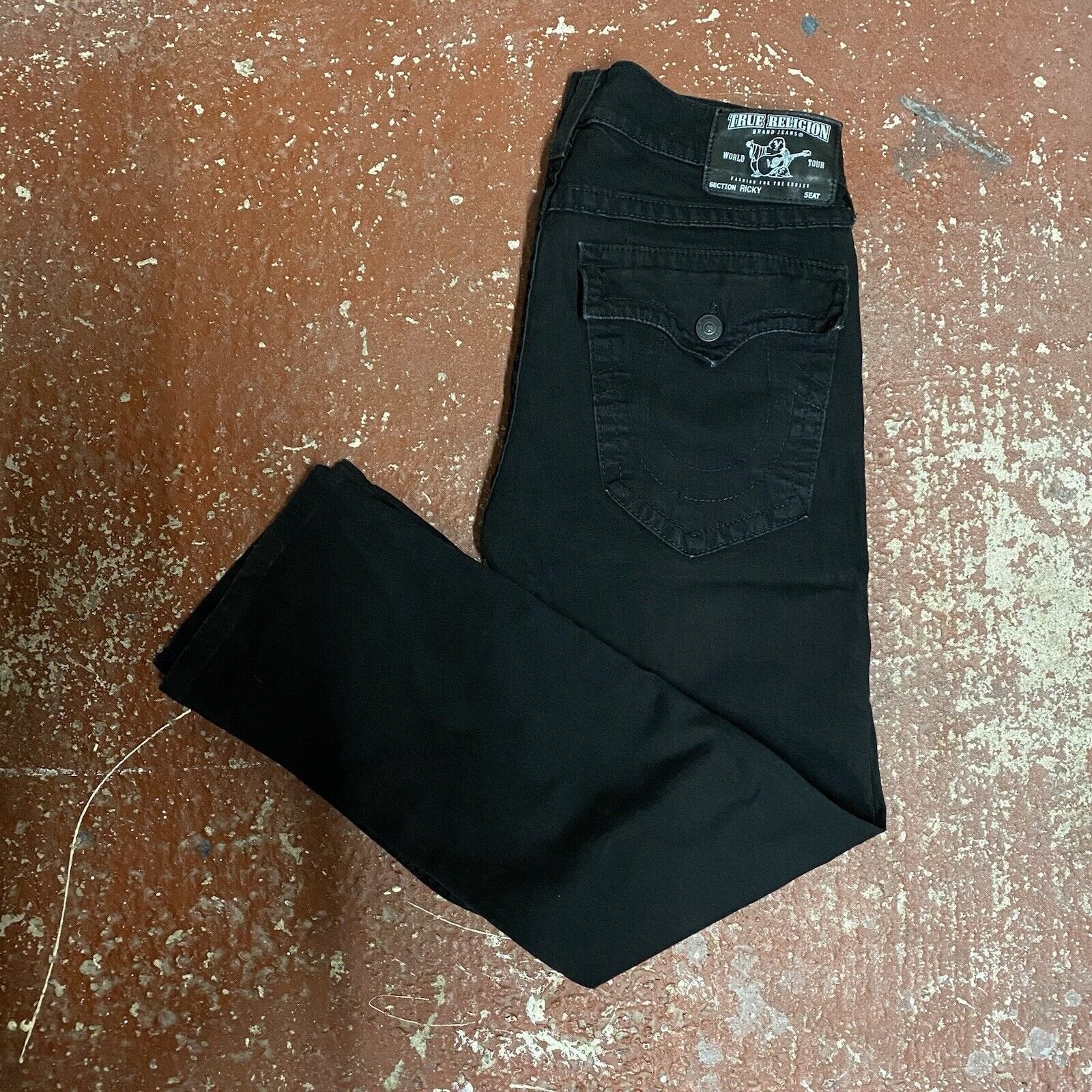 True Religion Ricky Jeans In Black W34 L31 Horse Shoe Pocket Detail Made In USA