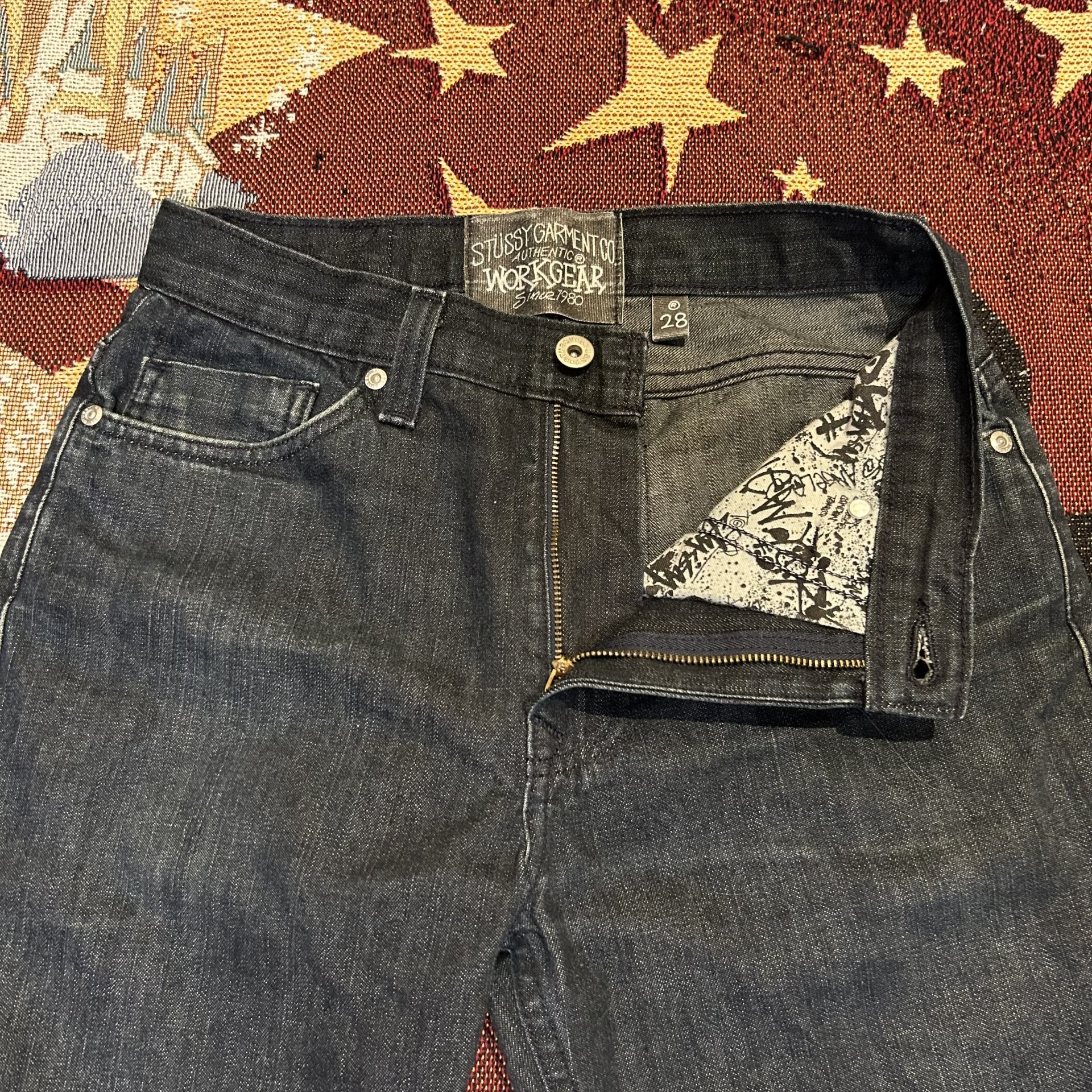 Stussy vintage late 90s 2000s faded black jeans 28-28