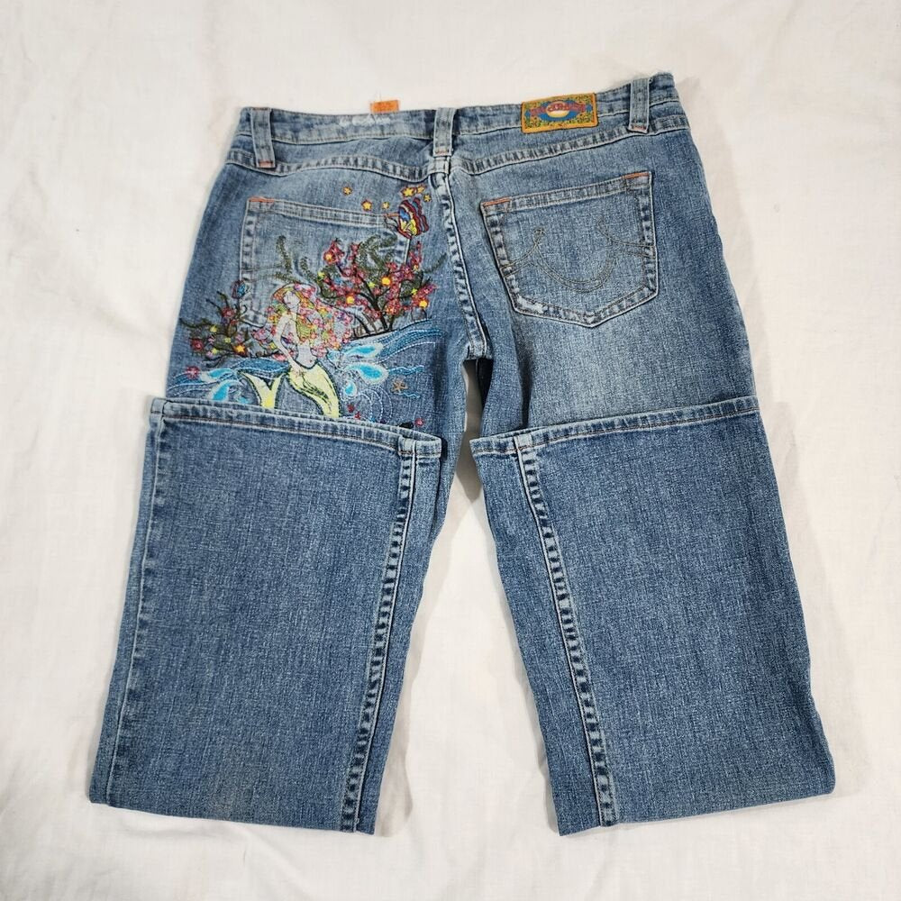 Vintage ZB Jeans Women's Embroidered Hippie Bootcut Jeans Mermaid Size 13 - GOOD