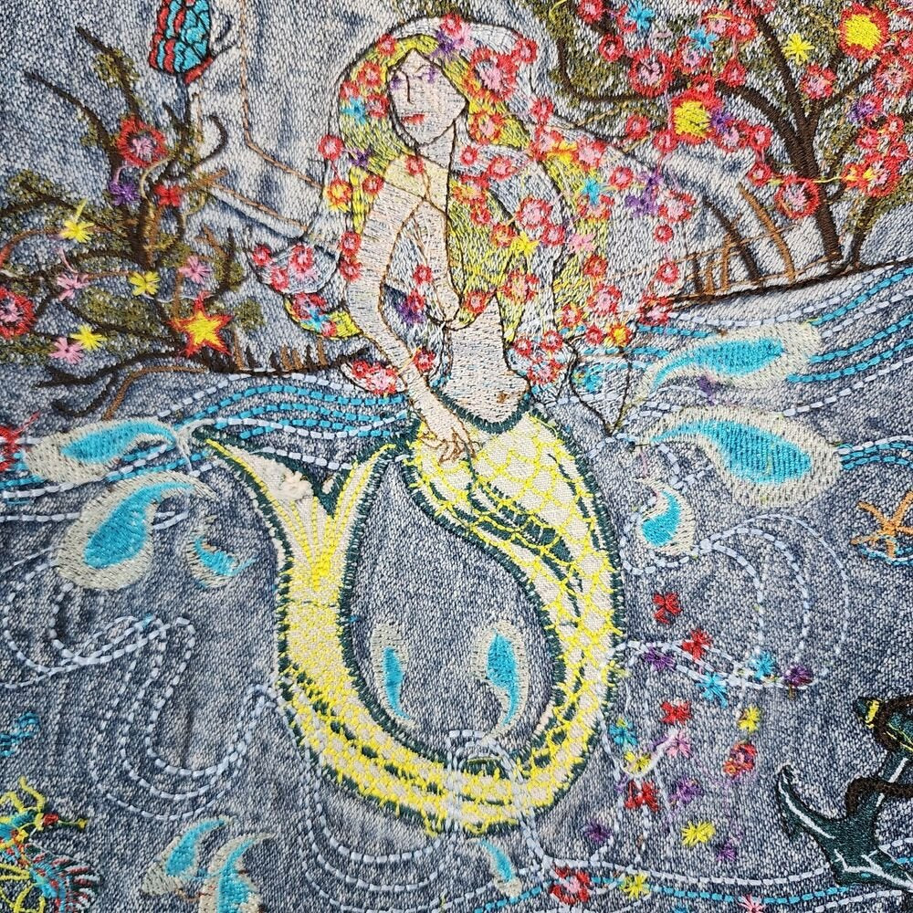 Vintage ZB Jeans Women's Embroidered Hippie Bootcut Jeans Mermaid Size 13 - GOOD