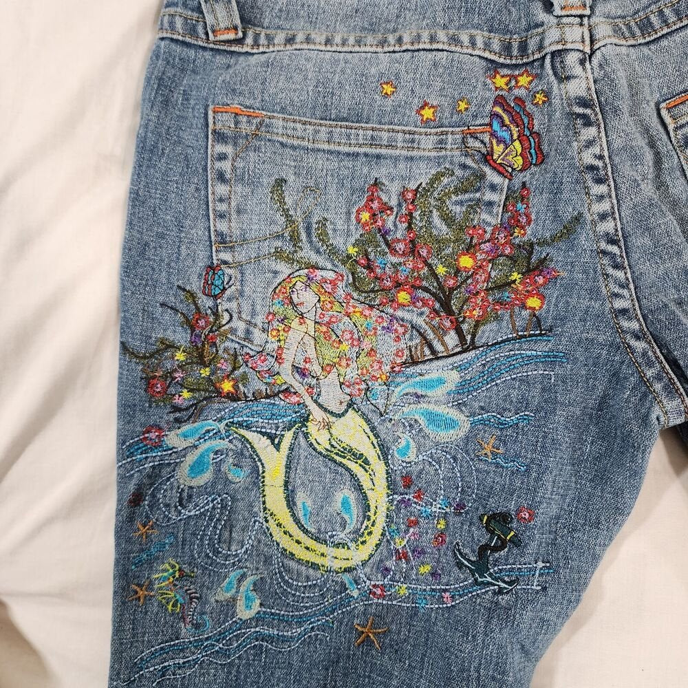 Vintage ZB Jeans Women's Embroidered Hippie Bootcut Jeans Mermaid Size 13 - GOOD