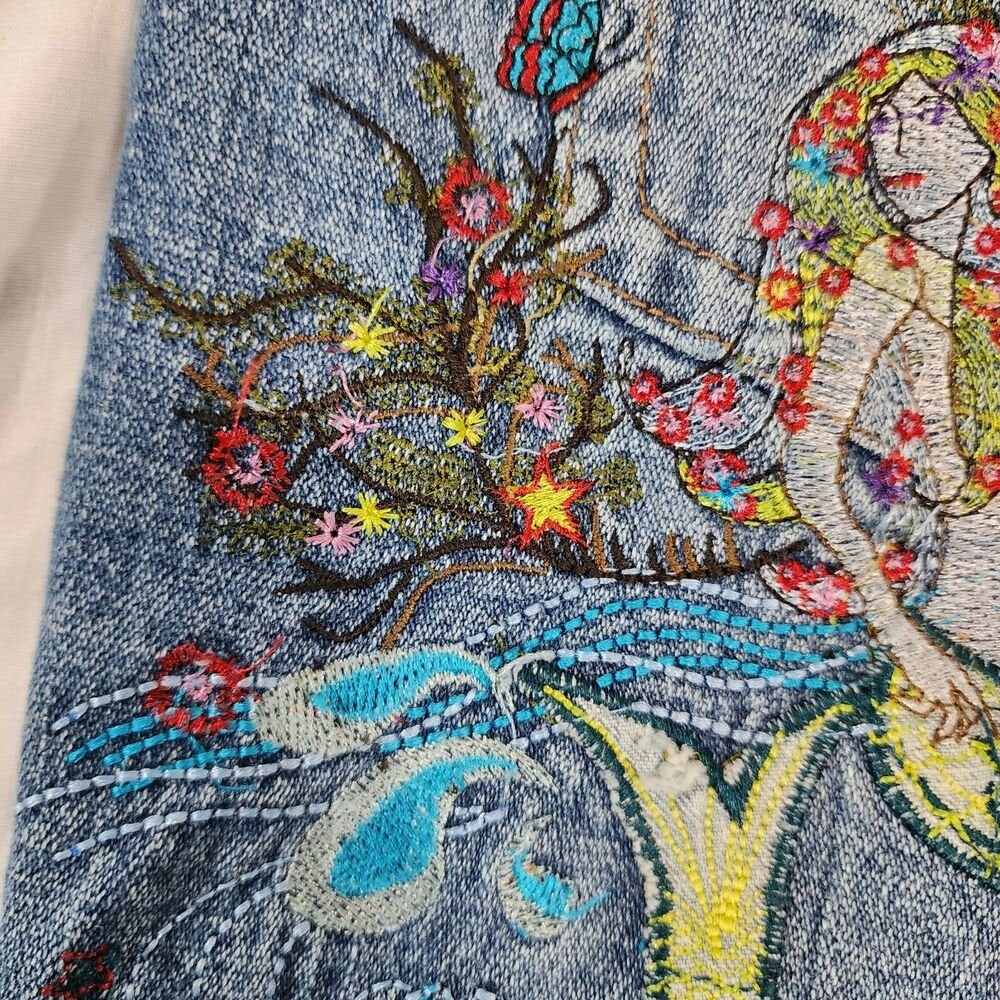 Vintage ZB Jeans Women's Embroidered Hippie Bootcut Jeans Mermaid Size 13 - GOOD