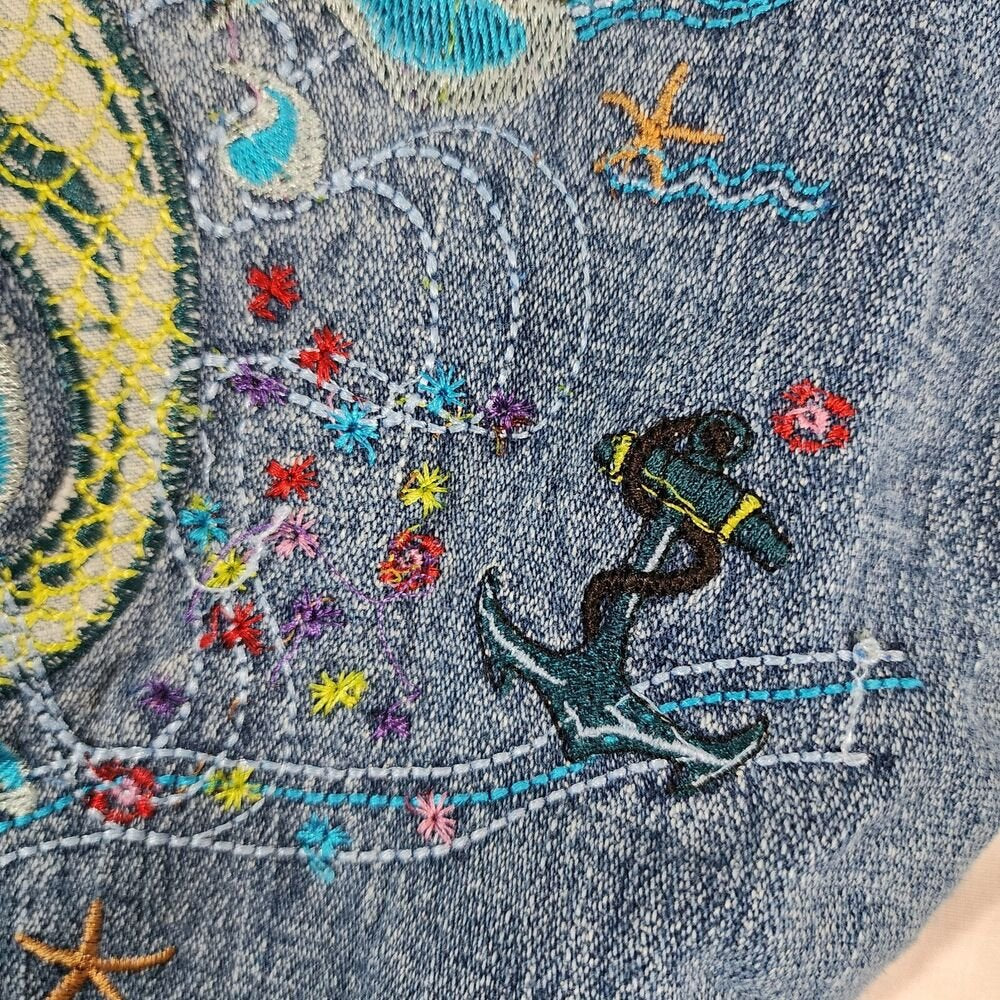 Vintage ZB Jeans Women's Embroidered Hippie Bootcut Jeans Mermaid Size 13 - GOOD