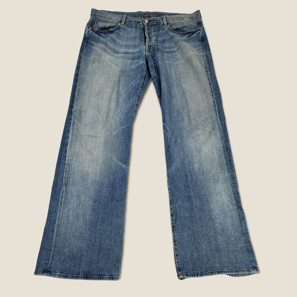 7 For All Mankind Relaxed Blue Jeans Pants Men's Size 40 X34 Button Fly - GOOD