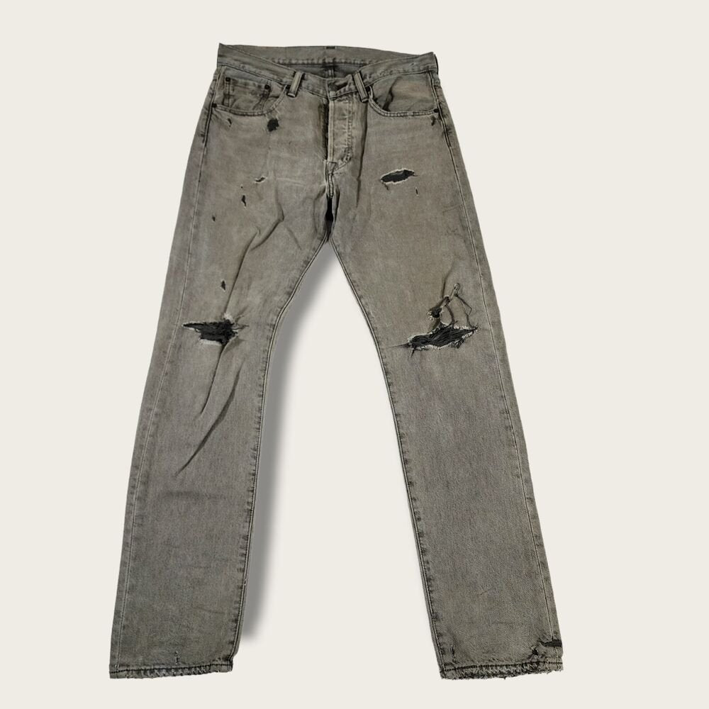 Levis 501 CT Jeans Mens 30x32 Charcoal Washed Gray Custom Tapered Distressed Y2K