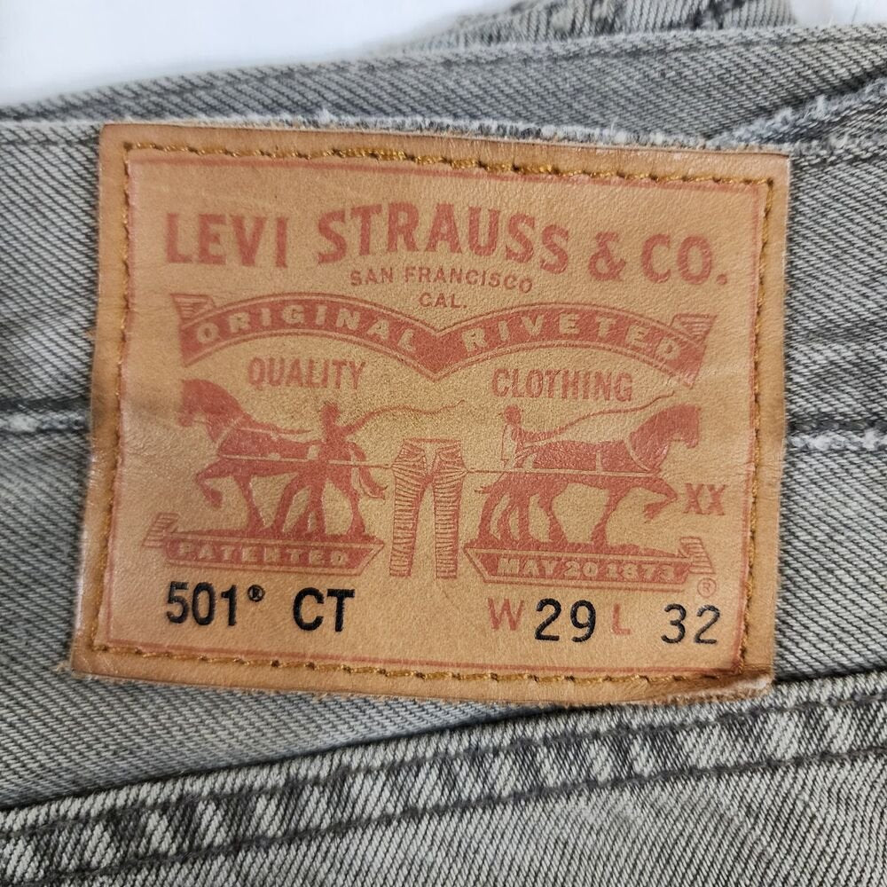 Levis 501 CT Jeans Mens 30x32 Charcoal Washed Gray Custom Tapered Distressed Y2K