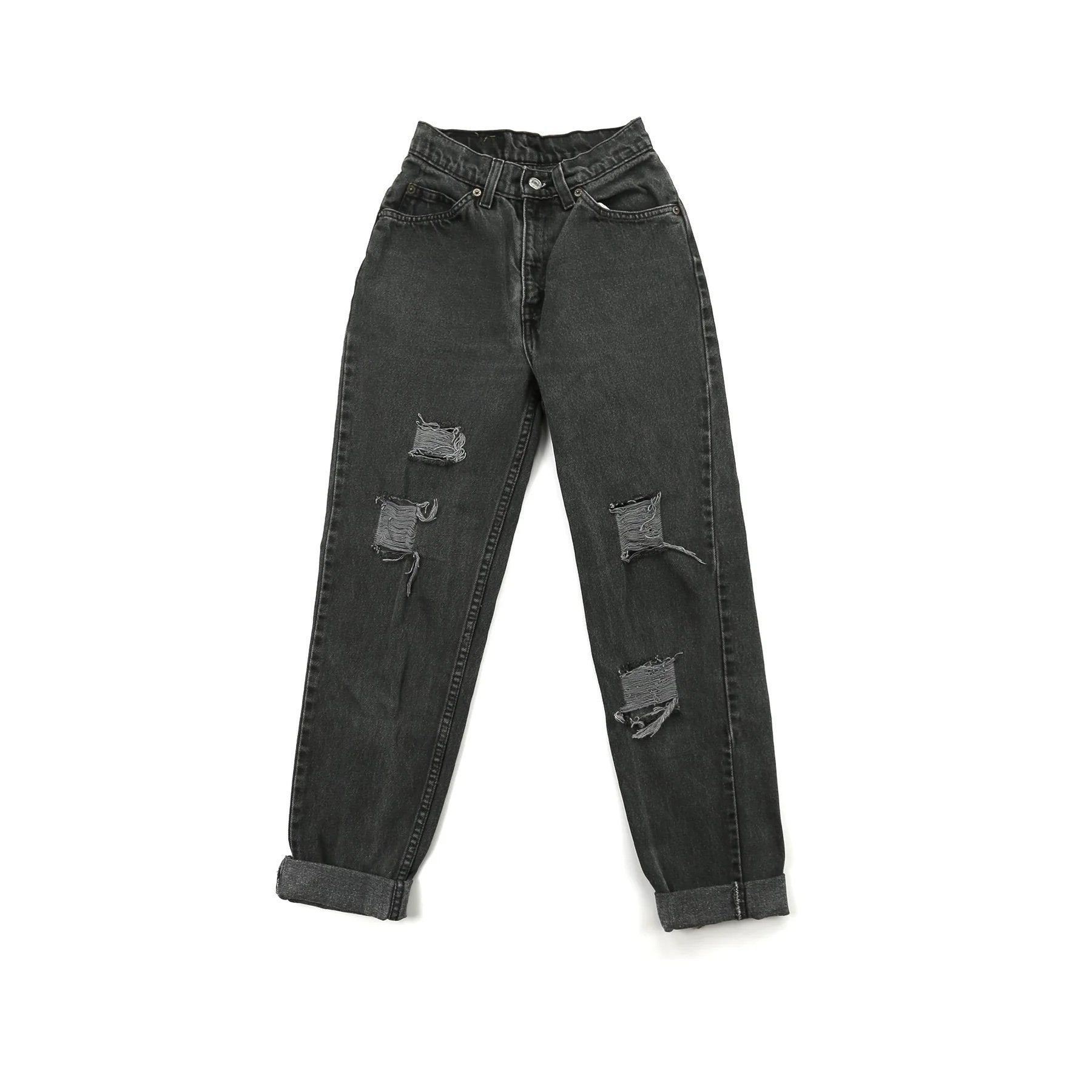VINTAGE LEVI'S 912 BLACK DISTRESSED HIGH WAISTED JEANS