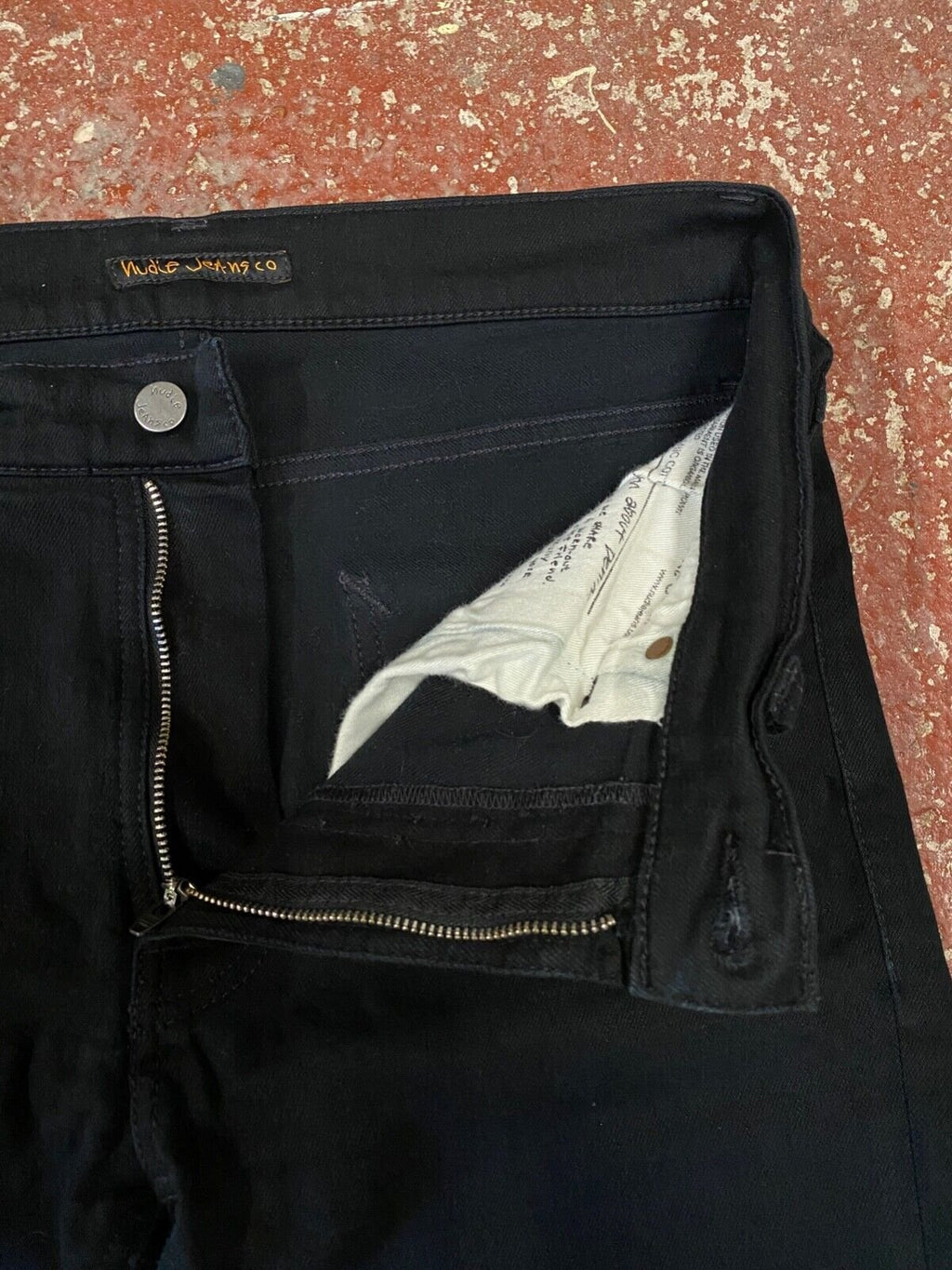 Nudie Lean Dean Denim Jeans W32 L32 Dry Ever Black Slim Fitting Zip Fly Pant VGC