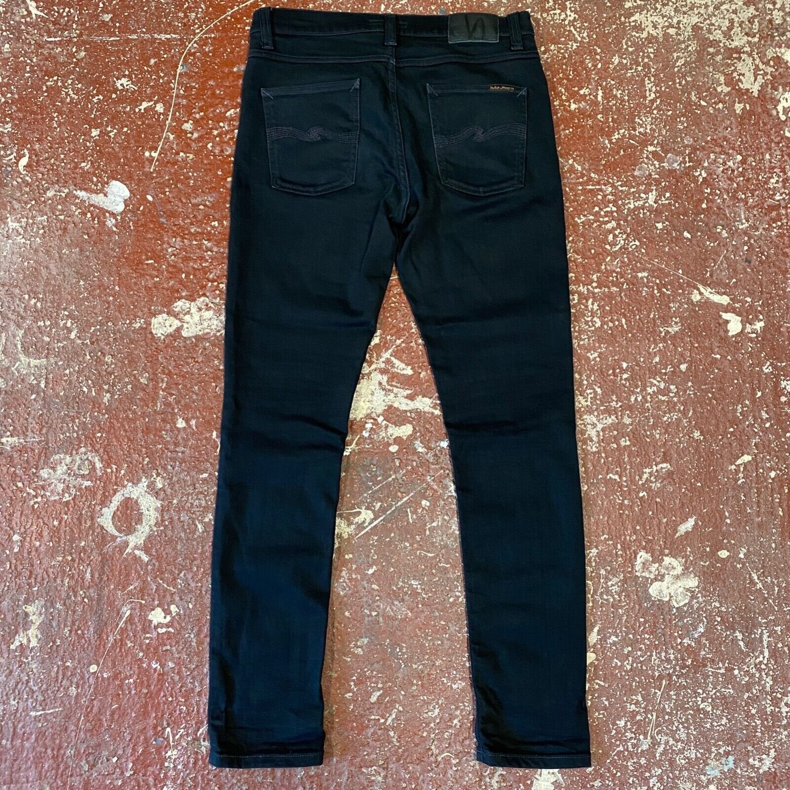Nudie Lean Dean Denim Jeans W32 L32 Dry Ever Black Slim Fitting Zip Fly Pant VGC