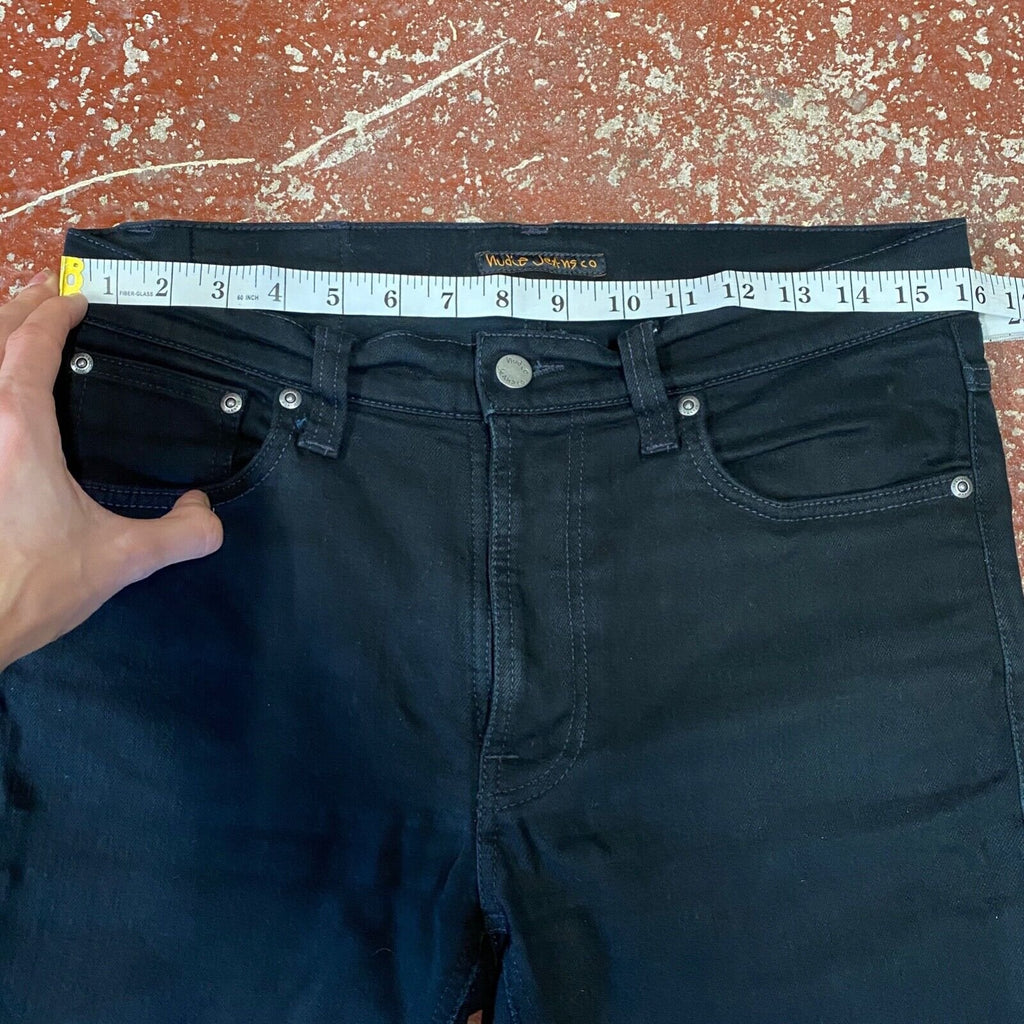 Nudie Lean Dean Denim Jeans W32 L32 Dry Ever Black Slim Fitting Zip Fly Pant VGC