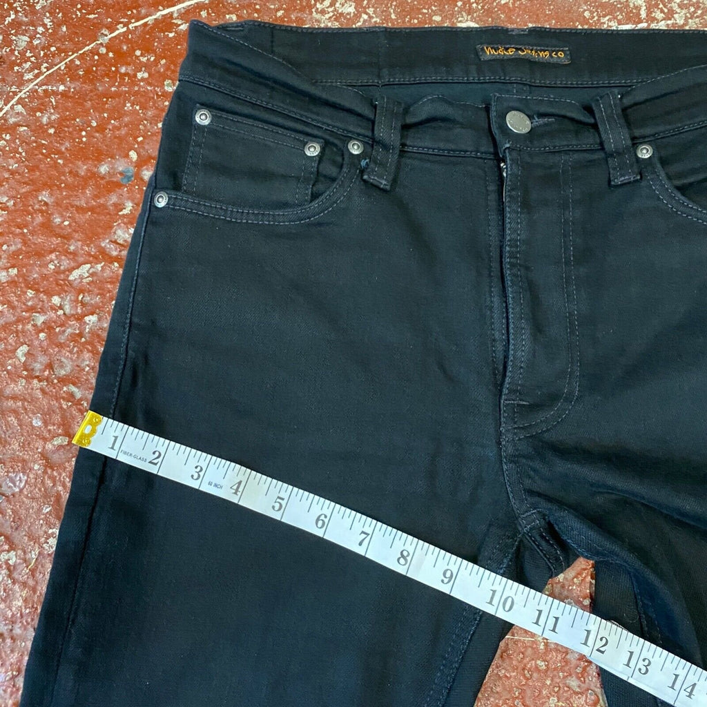 Nudie Lean Dean Denim Jeans W32 L32 Dry Ever Black Slim Fitting Zip Fly Pant VGC