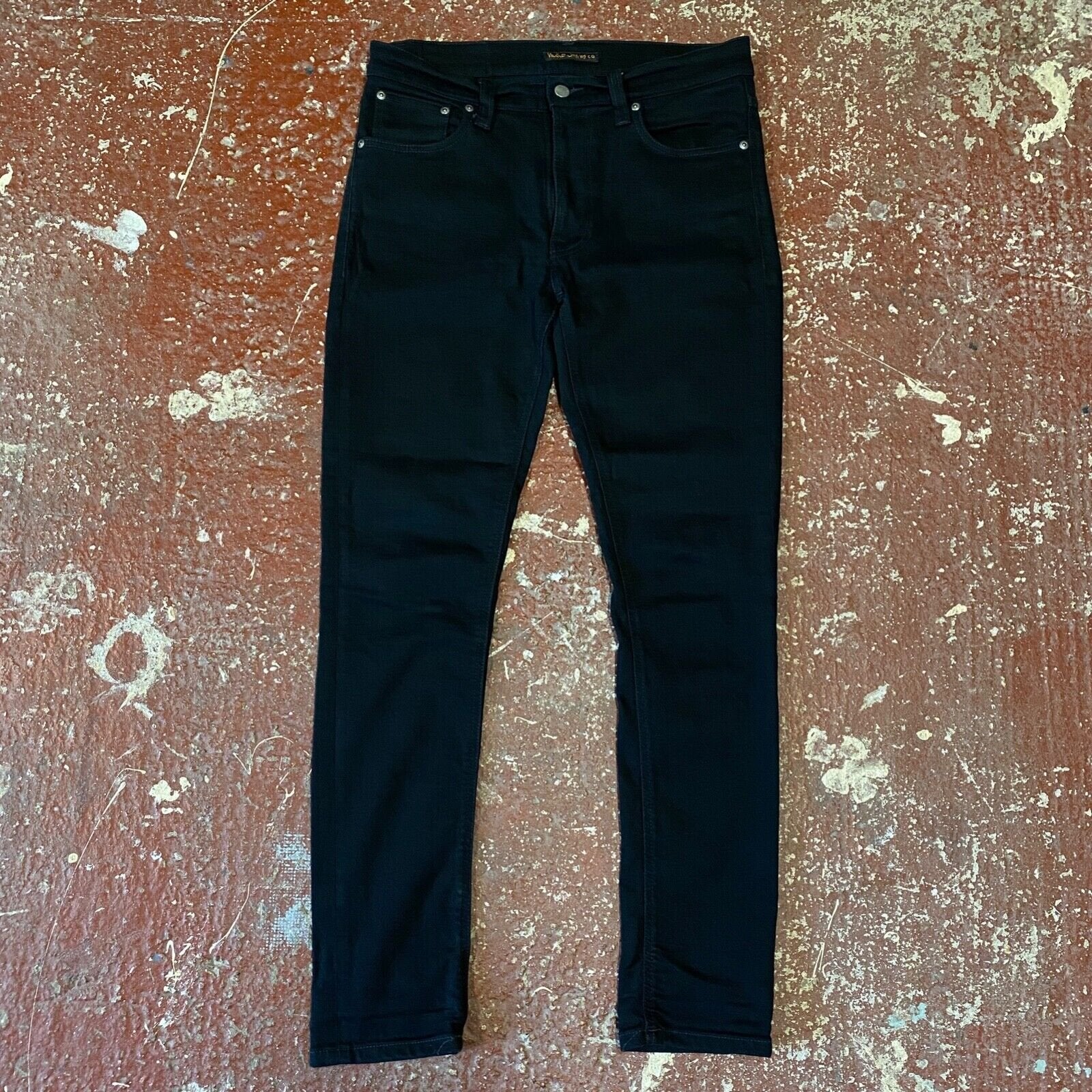 Nudie Lean Dean Denim Jeans W32 L32 Dry Ever Black Slim Fitting Zip Fly Pant VGC