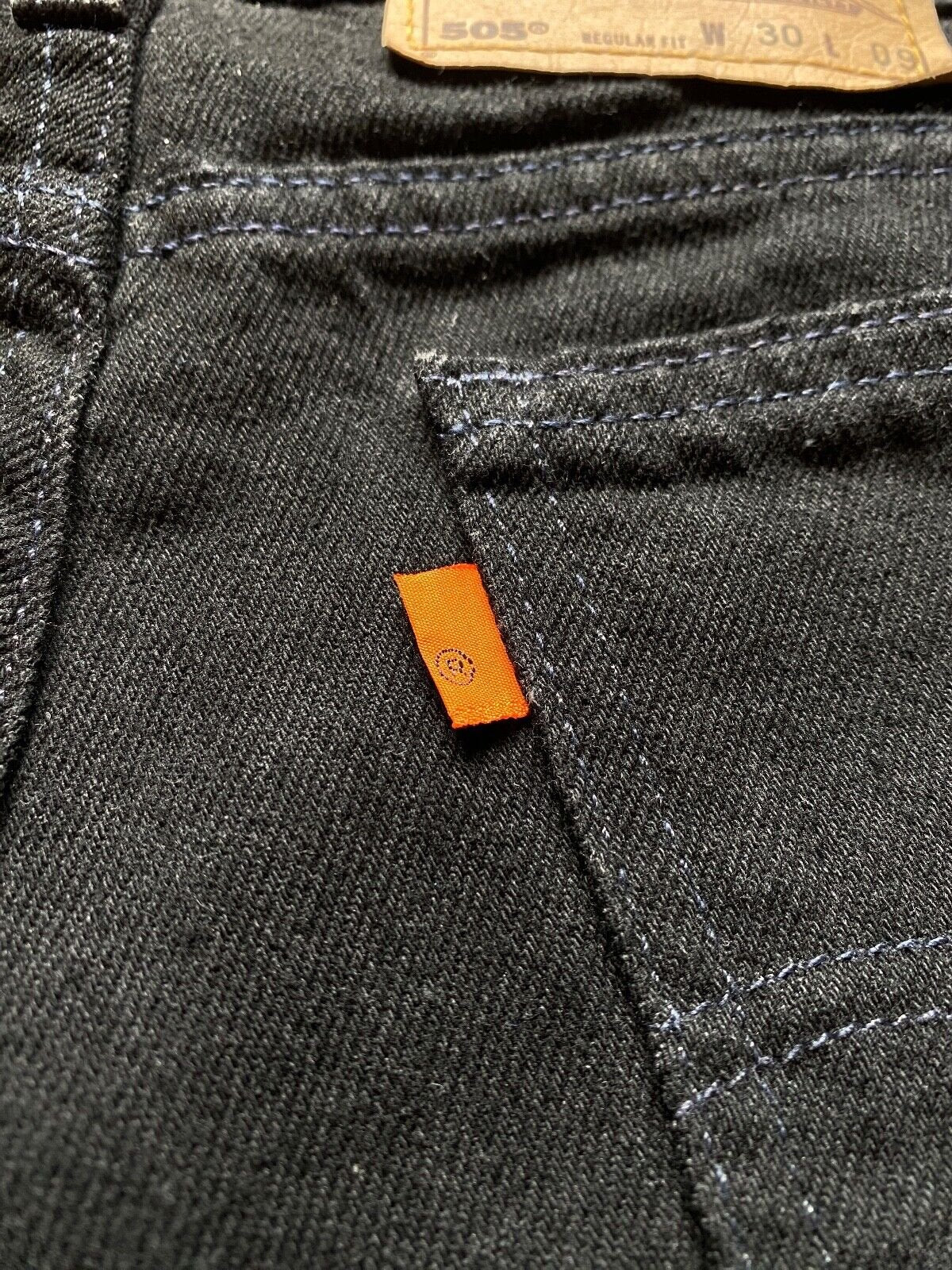 Vintage 90’s Levi’s 505 Denim Jean Shorts In Black W30, Orange Tab, Made in USA