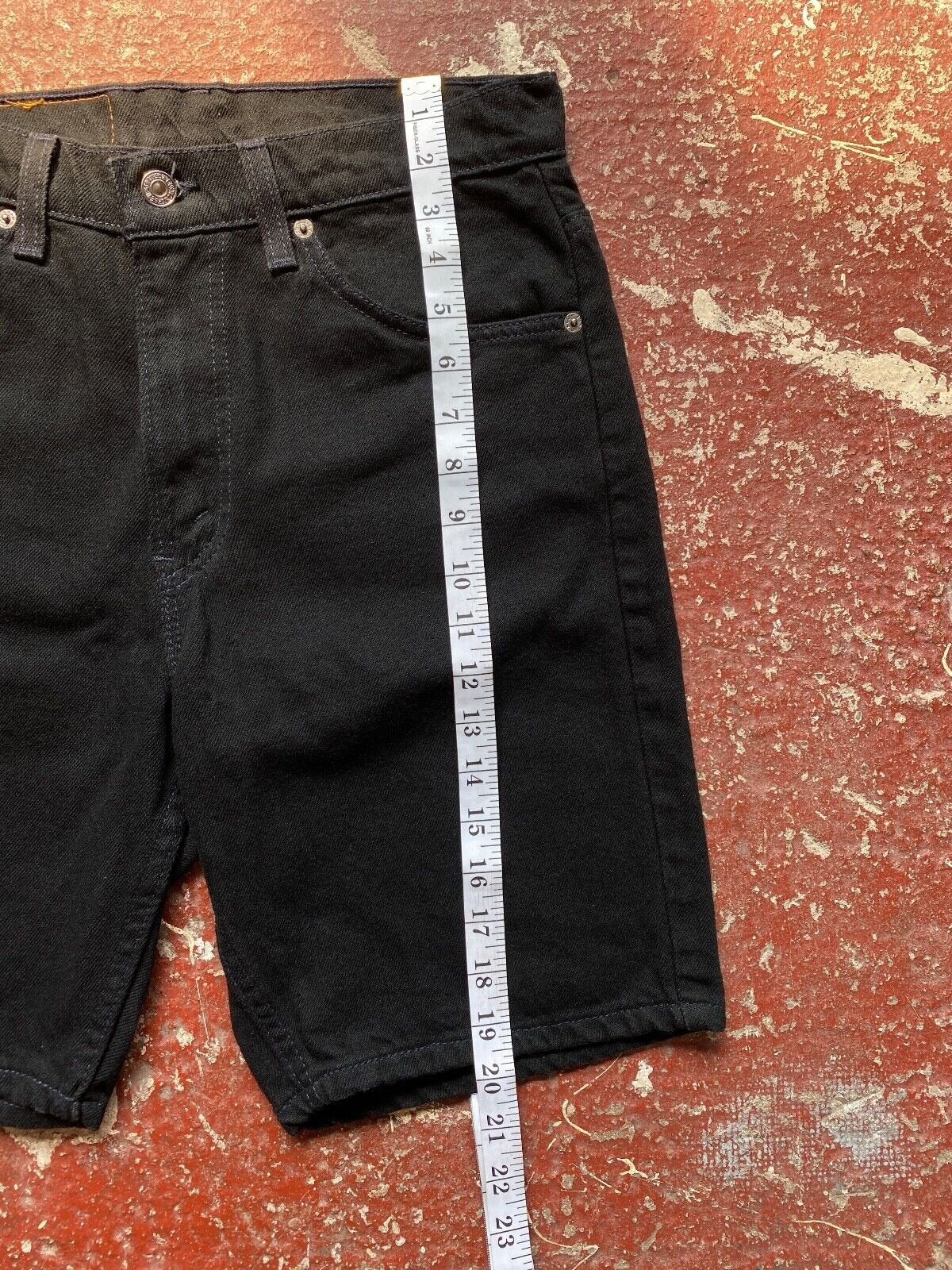 Vintage 90’s Levi’s 505 Denim Jean Shorts In Black W30, Orange Tab, Made in USA