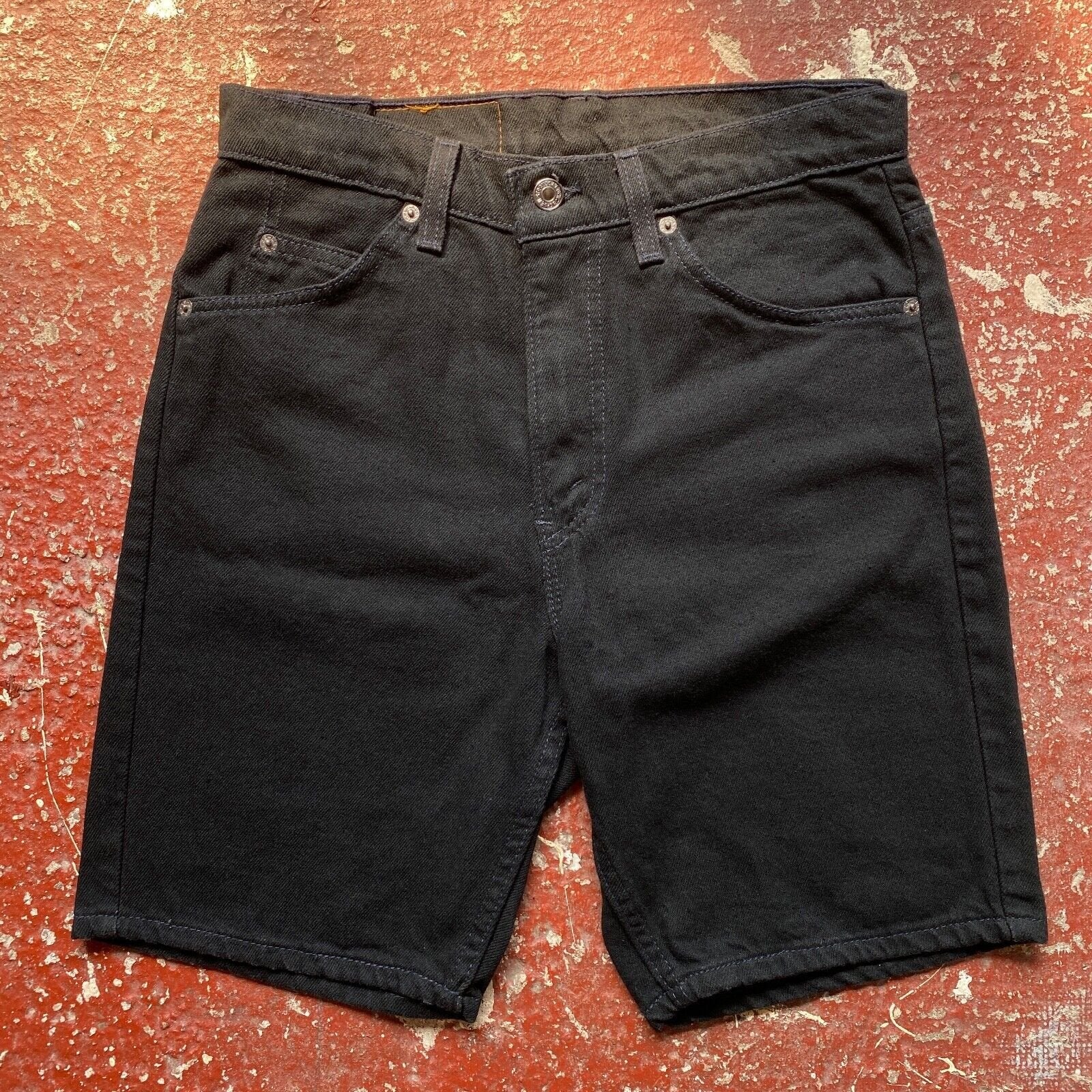 Vintage 90’s Levi’s 505 Denim Jean Shorts In Black W30, Orange Tab, Made in USA
