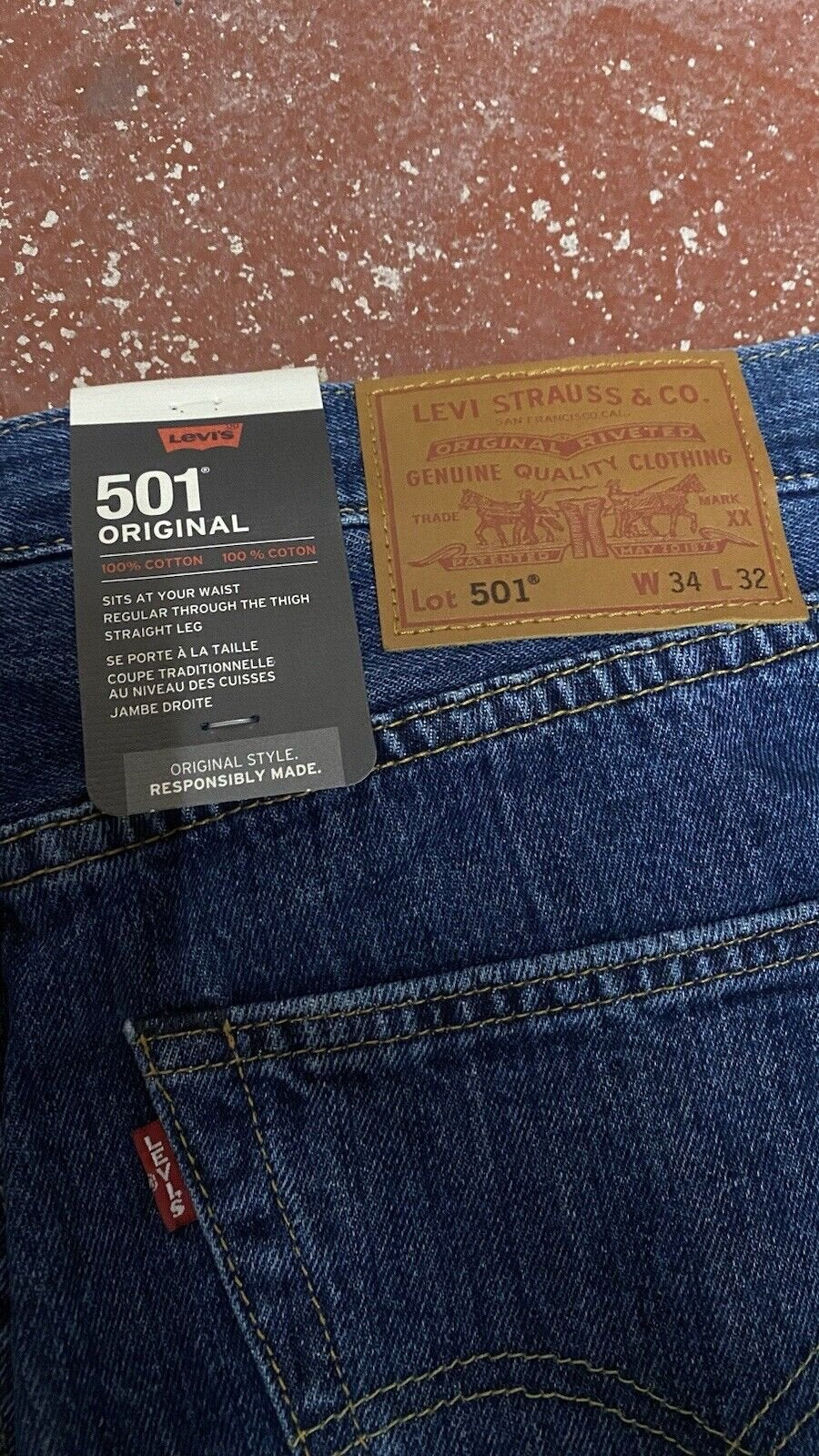Levi's Lot 501 Original Premium Dark Blue Stonewashed Regular Fit W34 L32 BNWT