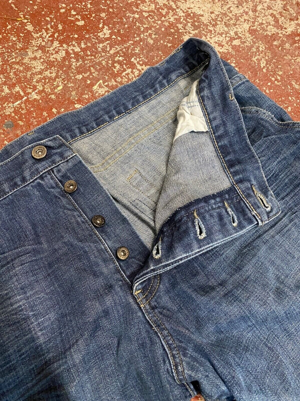 YSL Yves Saint Laurent Blue Distressed Denim Jeans Indigo Blue Wash W40 L32