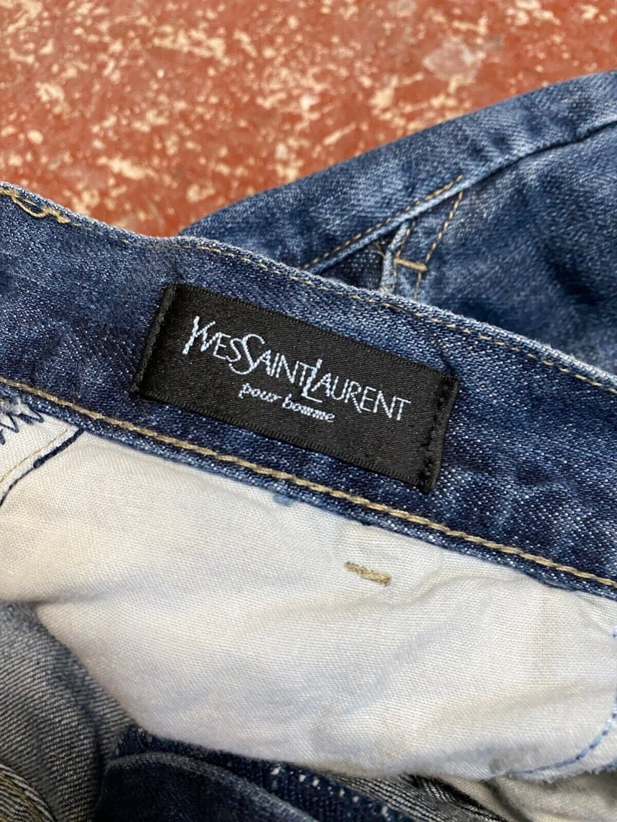 YSL Yves Saint Laurent Blue Distressed Denim Jeans Indigo Blue Wash W40 L32