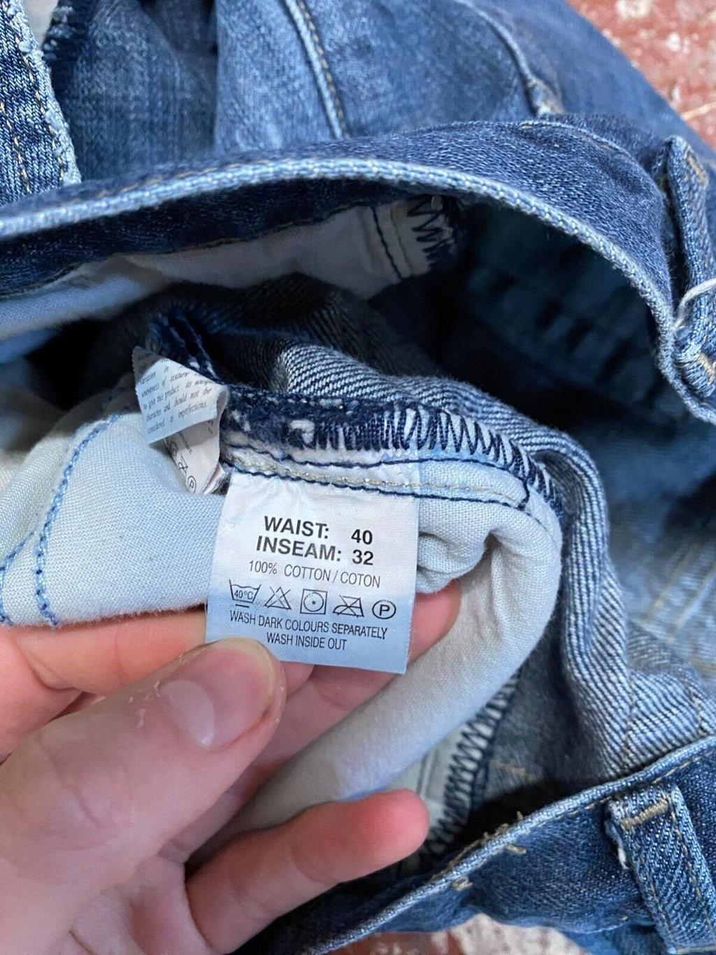 YSL Yves Saint Laurent Blue Distressed Denim Jeans Indigo Blue Wash W40 L32