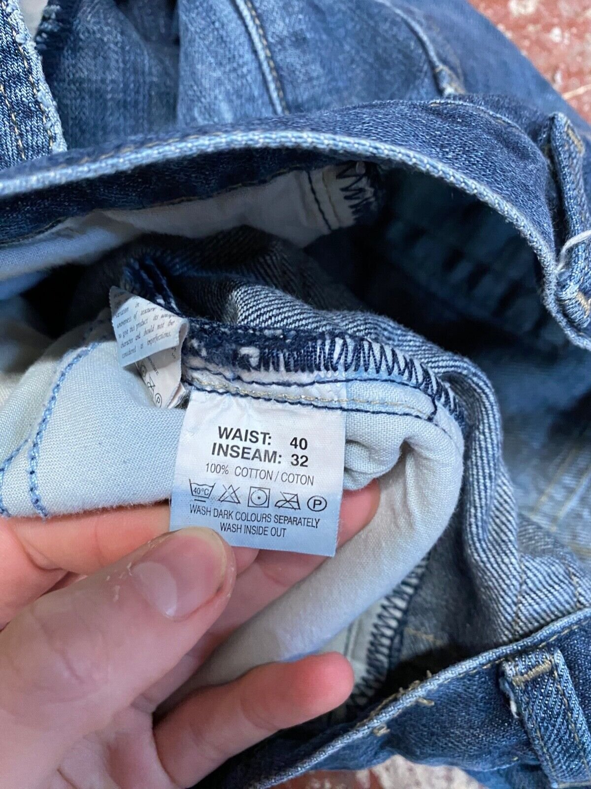 YSL Yves Saint Laurent Blue Distressed Denim Jeans Indigo Blue Wash W40 L32