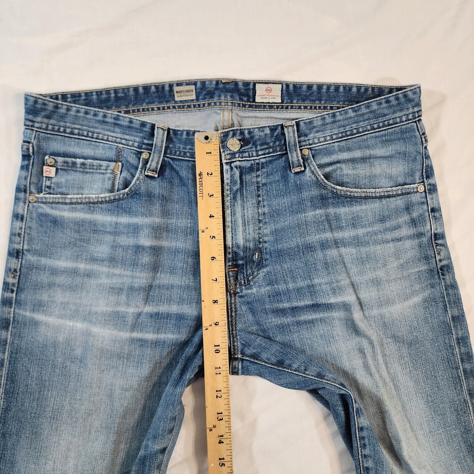 AG Adriano Goldschmied Jeans Mens 36/30 Blue The Matchbox Slim Straight Distress