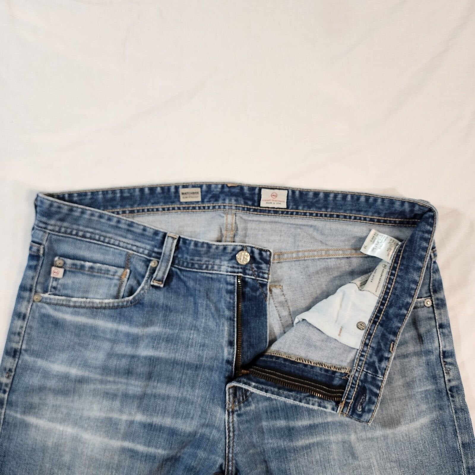 AG Adriano Goldschmied Jeans Mens 36/30 Blue The Matchbox Slim Straight Distress