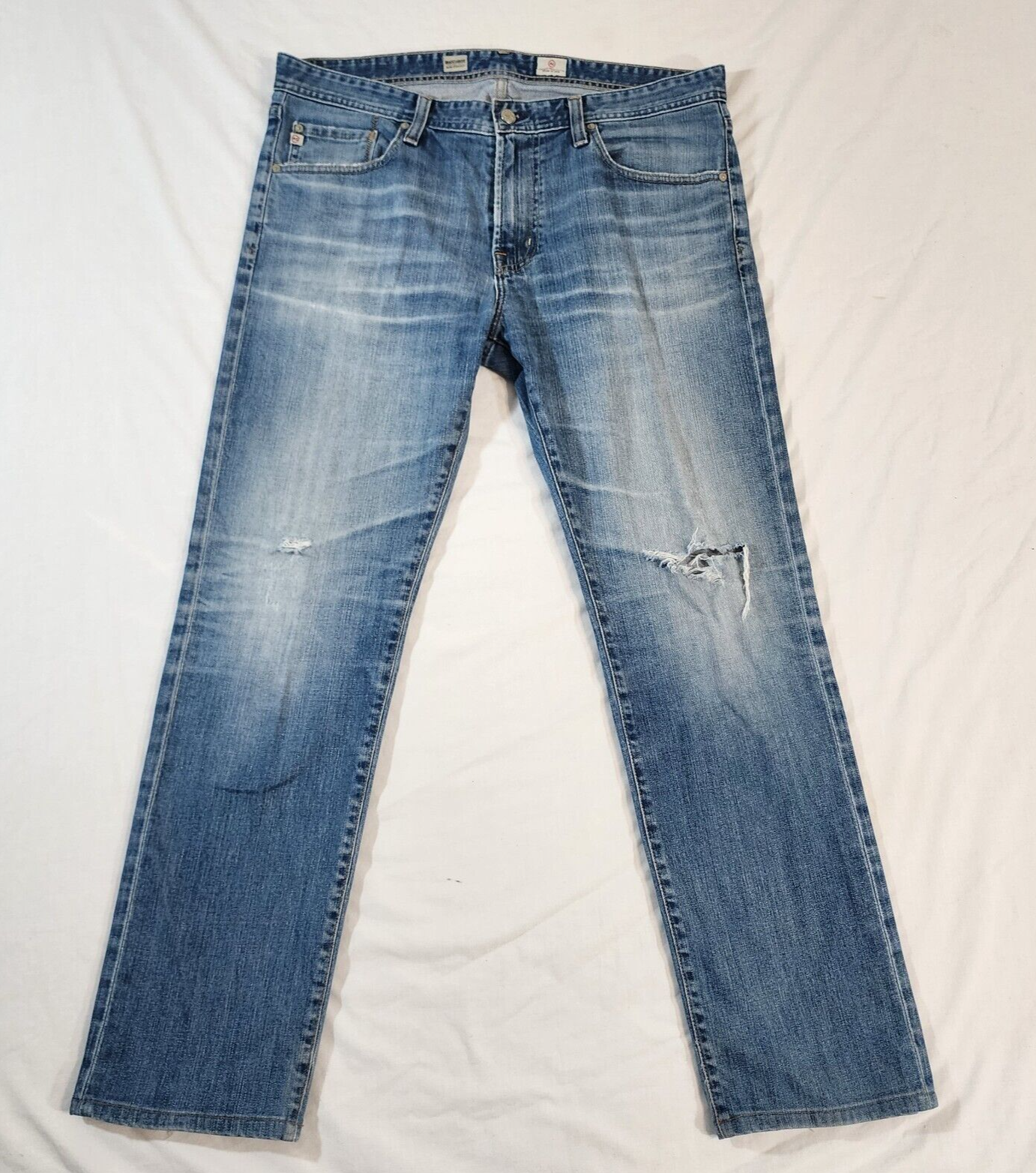 AG Adriano Goldschmied Jeans Mens 36/30 Blue The Matchbox Slim Straight Distress