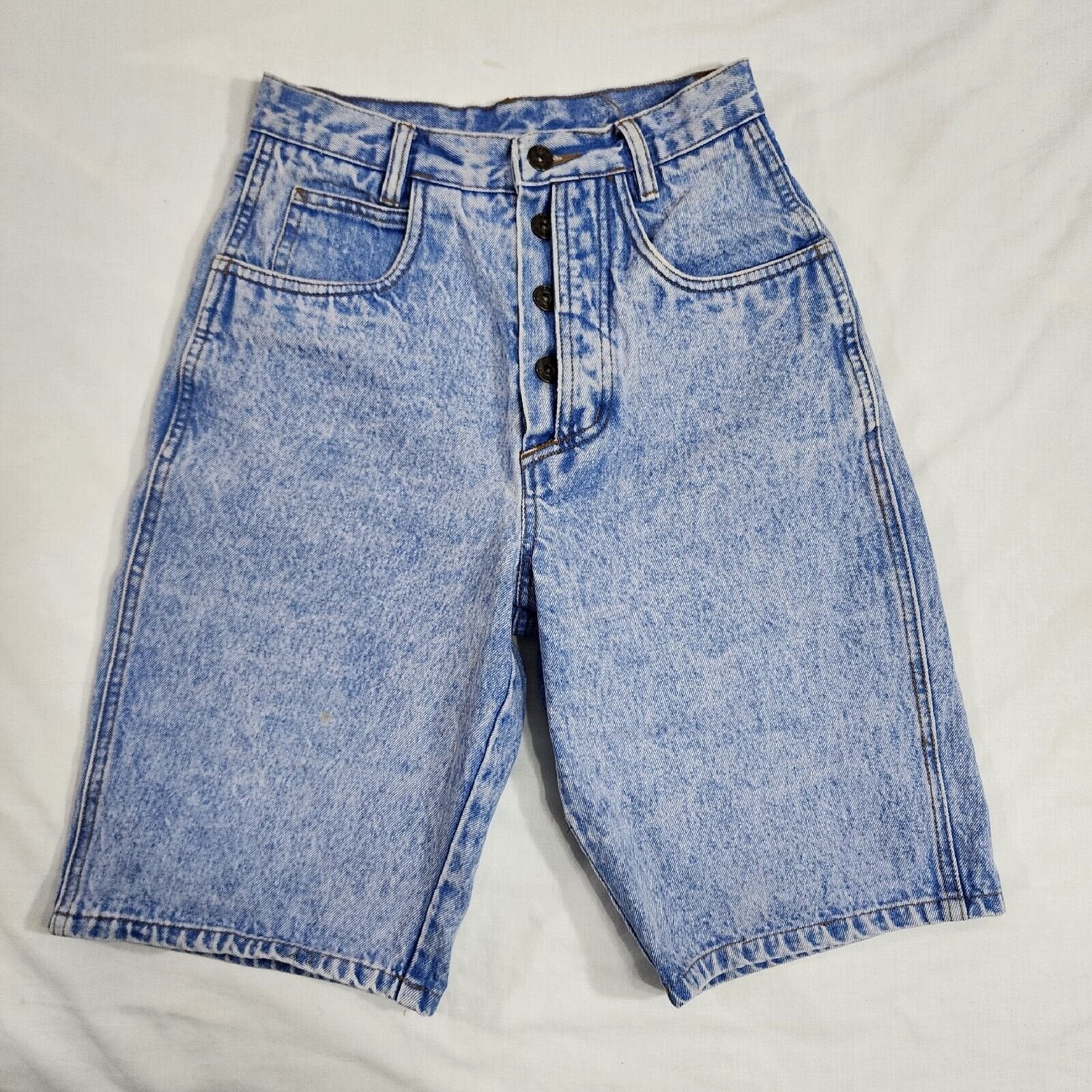 Vintage Rio By Stephen Mardon 24w Jean Shorts Button Fly Light Wash Blue Denim