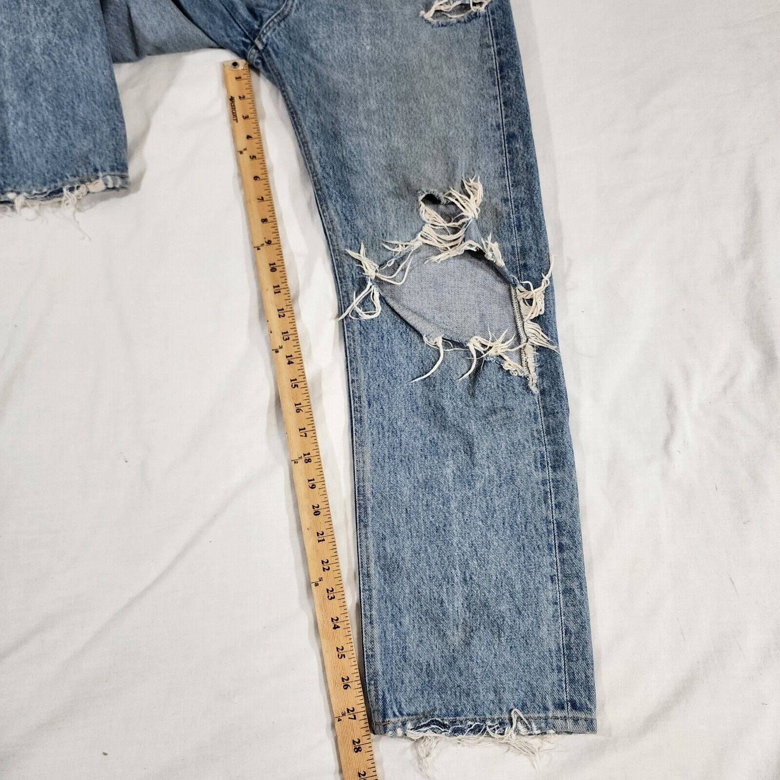 Agolde Women's 90's Jean Distressed Tattered Light Wash Button 30W / 28L - GOOD