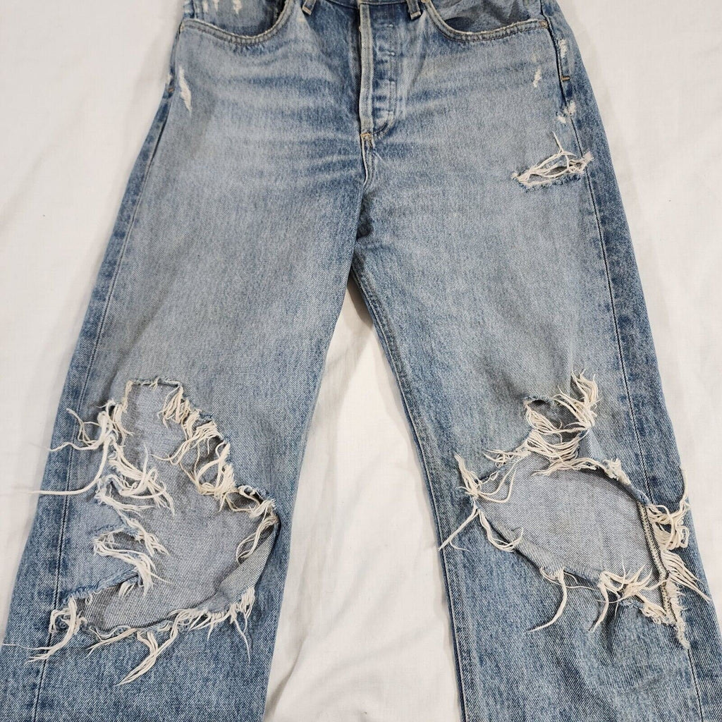 Agolde Women's 90's Jean Distressed Tattered Light Wash Button 30W / 28L - GOOD