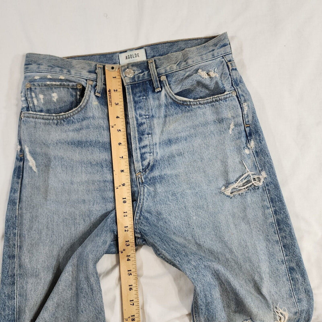 Agolde Women's 90's Jean Distressed Tattered Light Wash Button 30W / 28L - GOOD