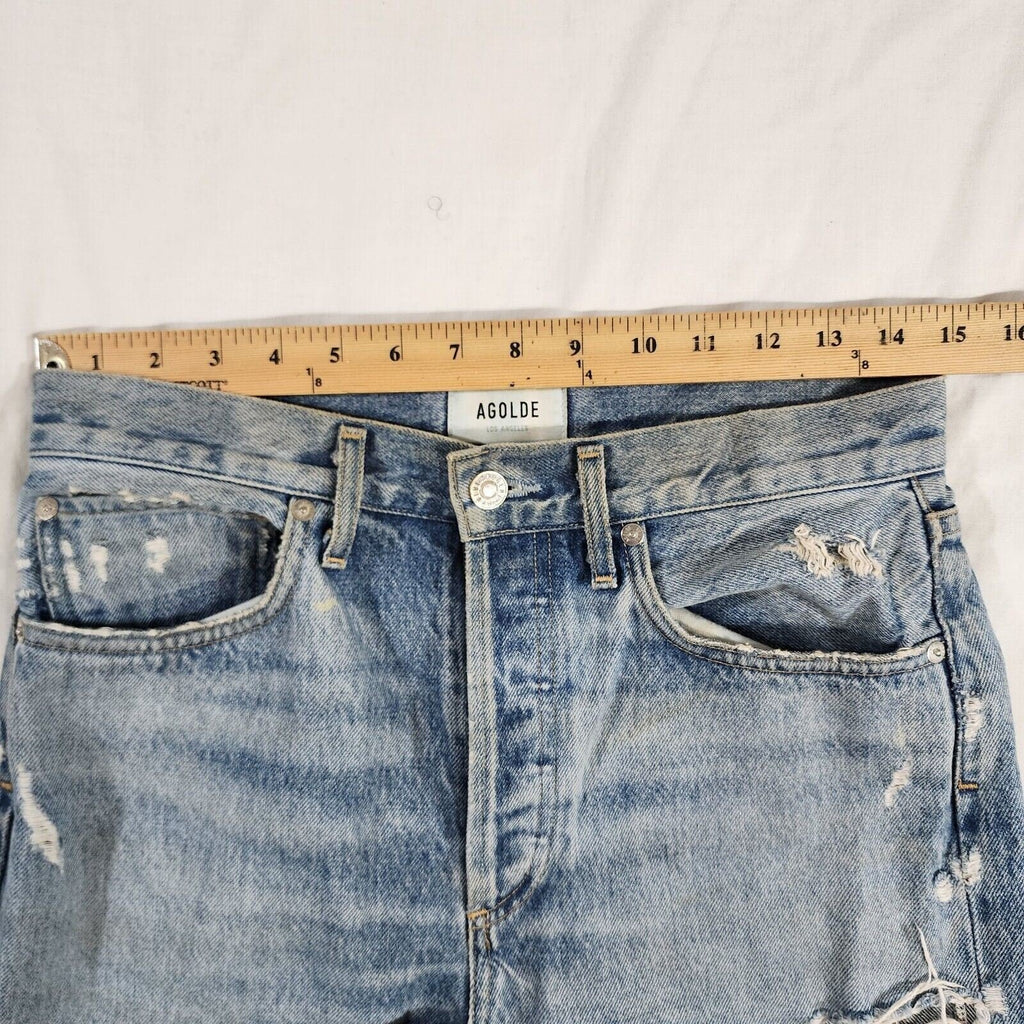 Agolde Women's 90's Jean Distressed Tattered Light Wash Button 30W / 28L - GOOD