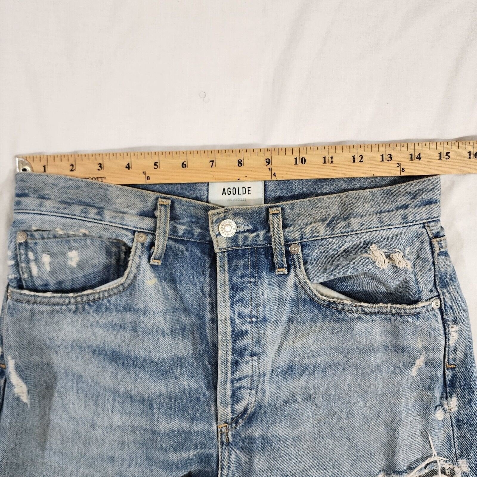 Agolde Women's 90's Jean Distressed Tattered Light Wash Button 30W / 28L - GOOD