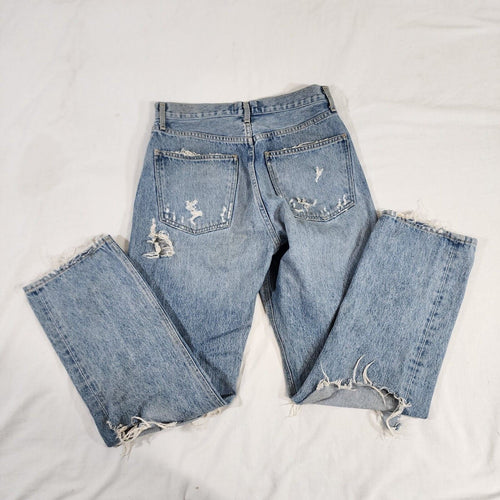 Agolde Women's 90's Jean Distressed Tattered Light Wash Button 30W / 28L - GOOD