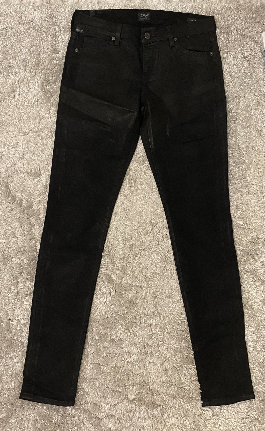 Citizens of Humanity Avedon Low Rise Skinny Jeans Waxed Coated Black 27