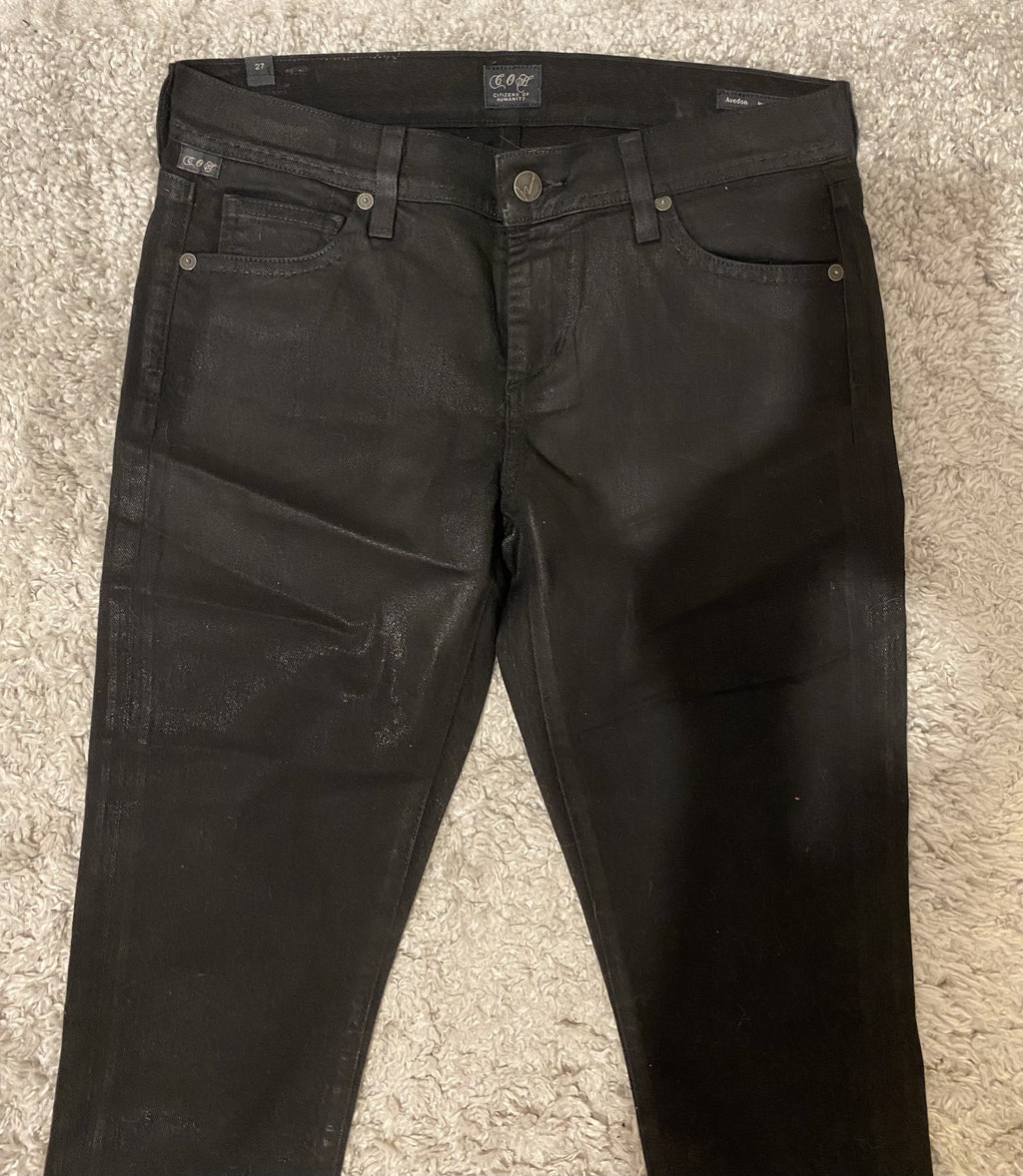 Citizens of Humanity Avedon Low Rise Skinny Jeans Waxed Coated Black 27