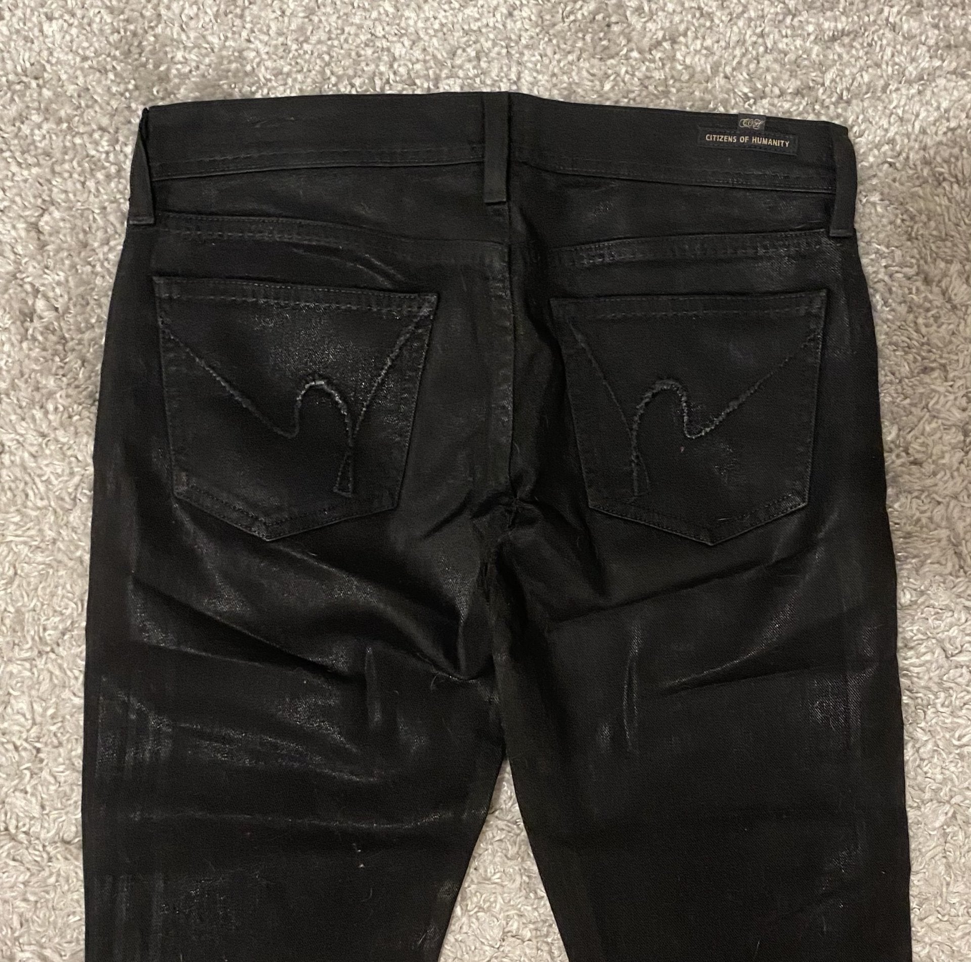 Citizens of Humanity Avedon Low Rise Skinny Jeans Waxed Coated Black 27