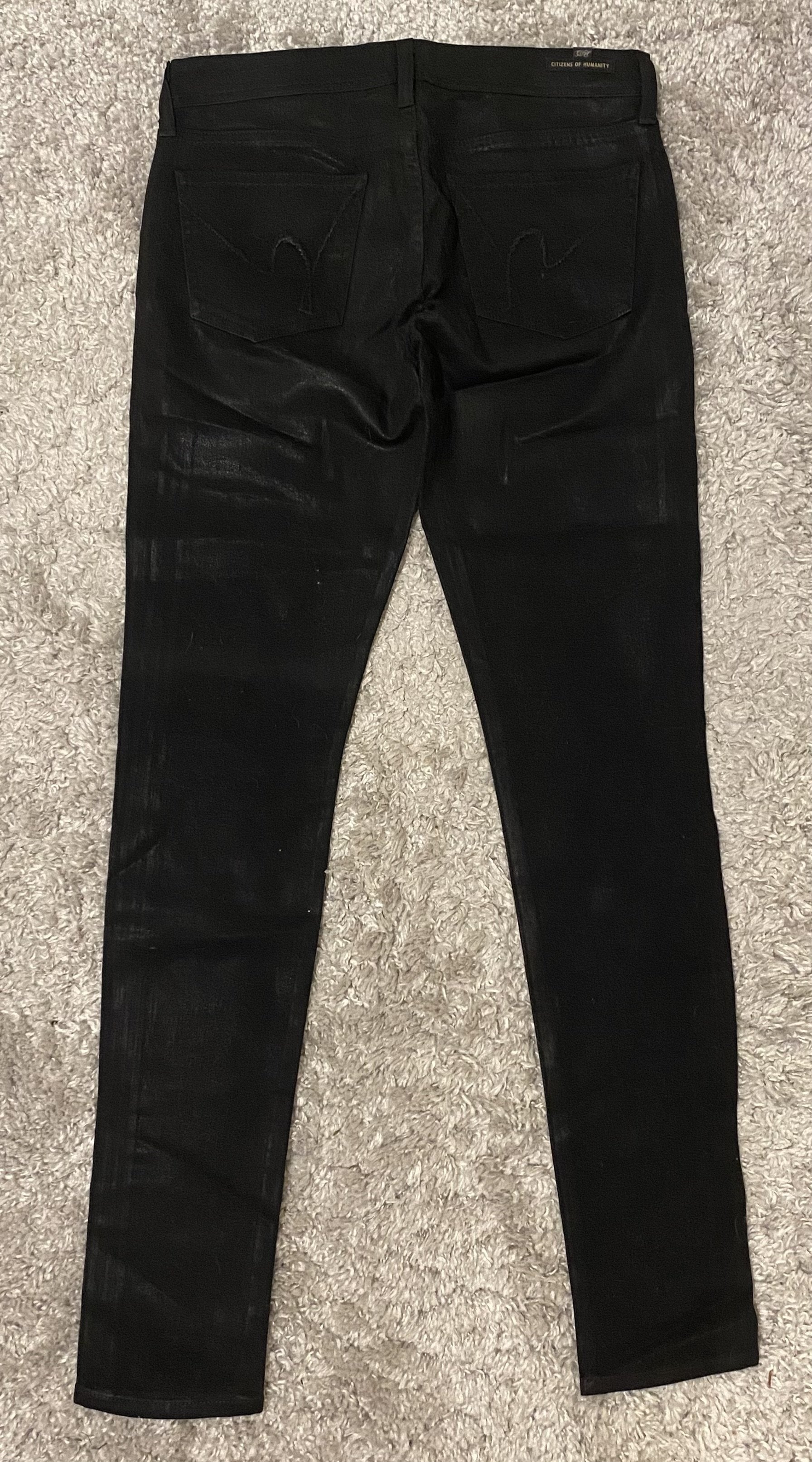 Citizens of Humanity Avedon Low Rise Skinny Jeans Waxed Coated Black 27