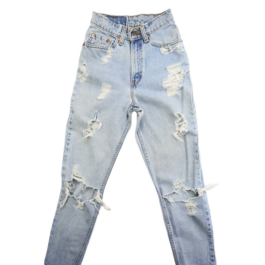 VINTAGE LEVIS 512 LIGHT WASH DISTRESSED GRUNGY HIGH WAISTED JEANS 23”/24”