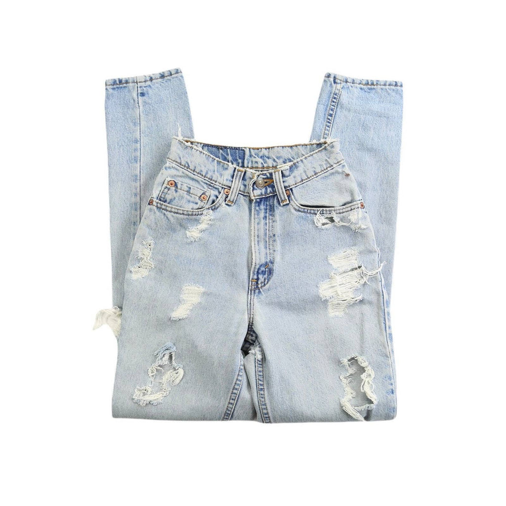 VINTAGE LEVIS 512 LIGHT WASH DISTRESSED GRUNGY HIGH WAISTED JEANS 23”/24”