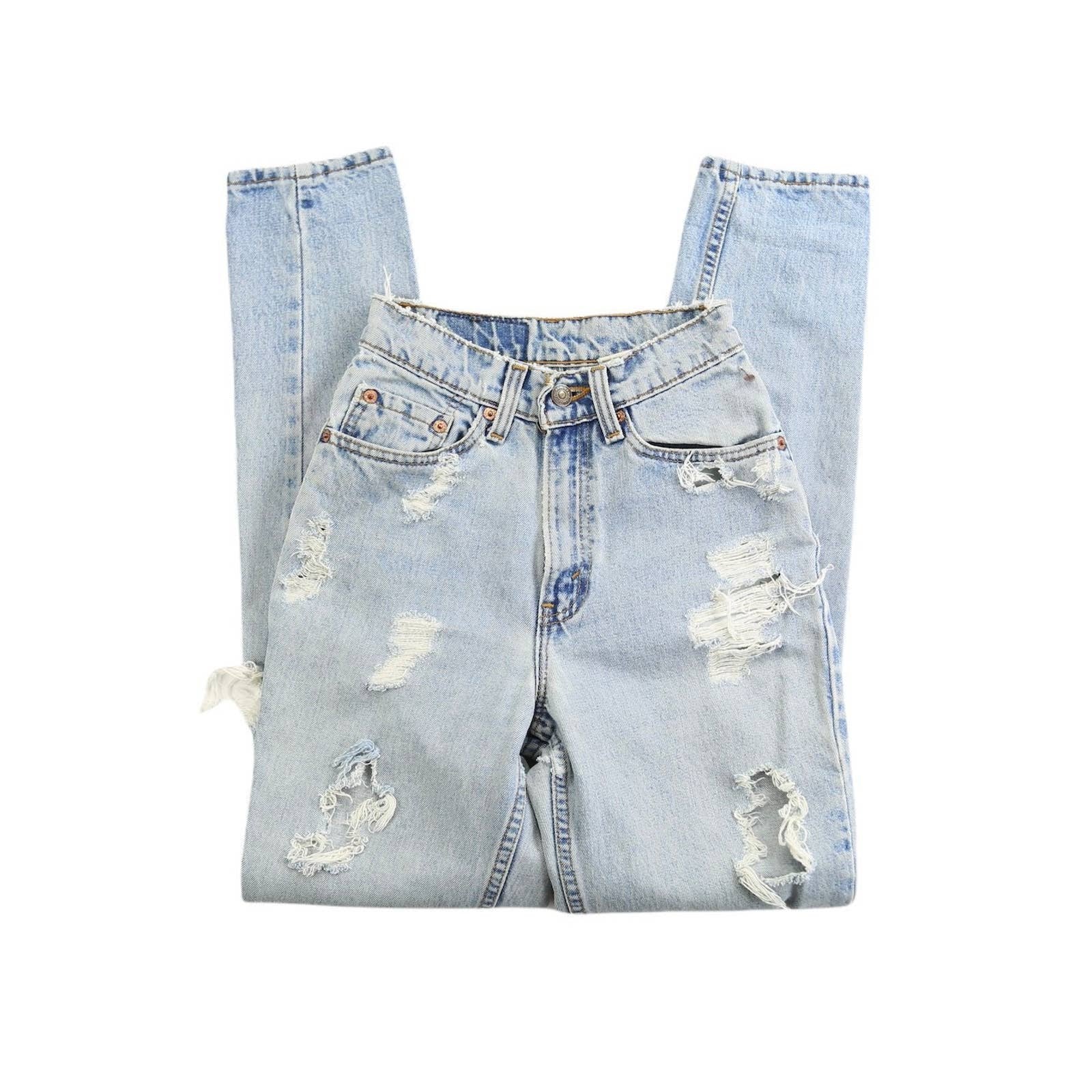 VINTAGE LEVIS 512 LIGHT WASH DISTRESSED GRUNGY HIGH WAISTED JEANS 23”/24”